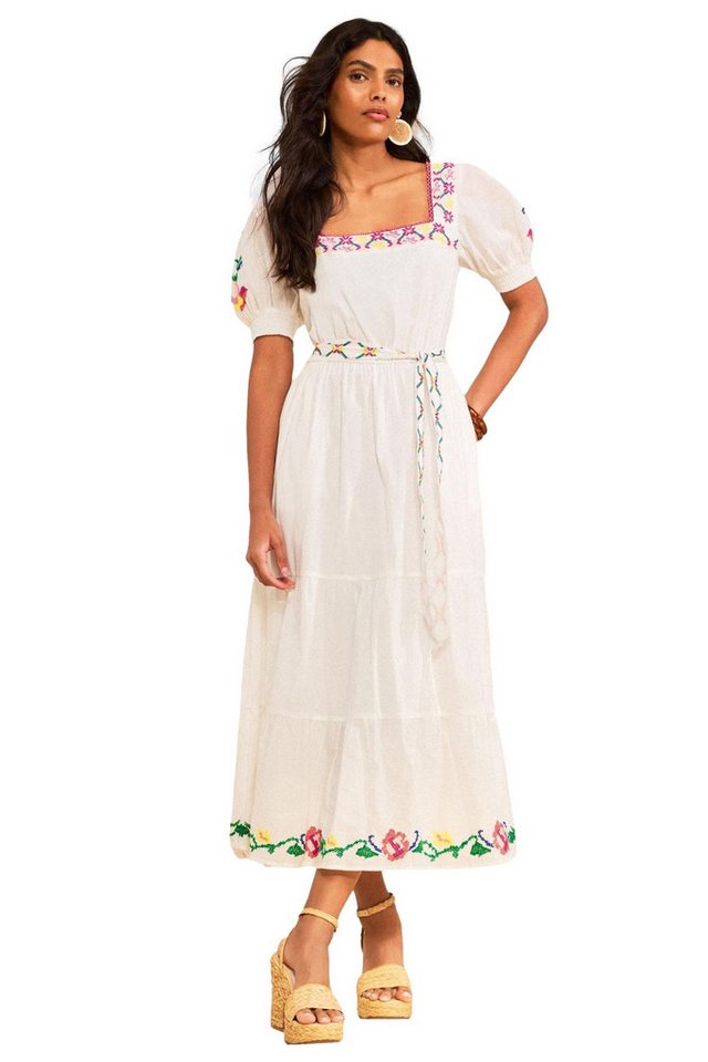 Love & Roses Midikleid Love & Roses Midikleid mit Puffärmeln, Stickerei (1-tlg)