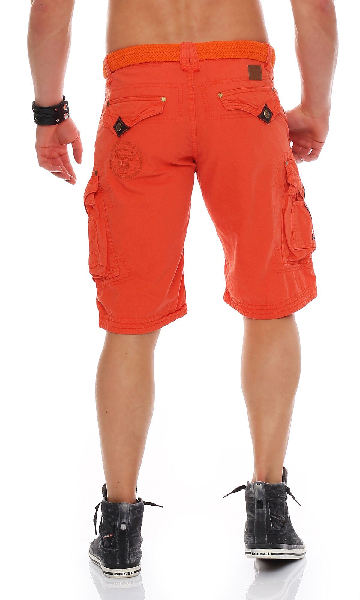 camouflage / abnehmbarem Hose, Herren Norway Gürtel) kurze unifarben (mit G-PERLE Mandarine Cargoshorts Shorts, Shorts Geographical
