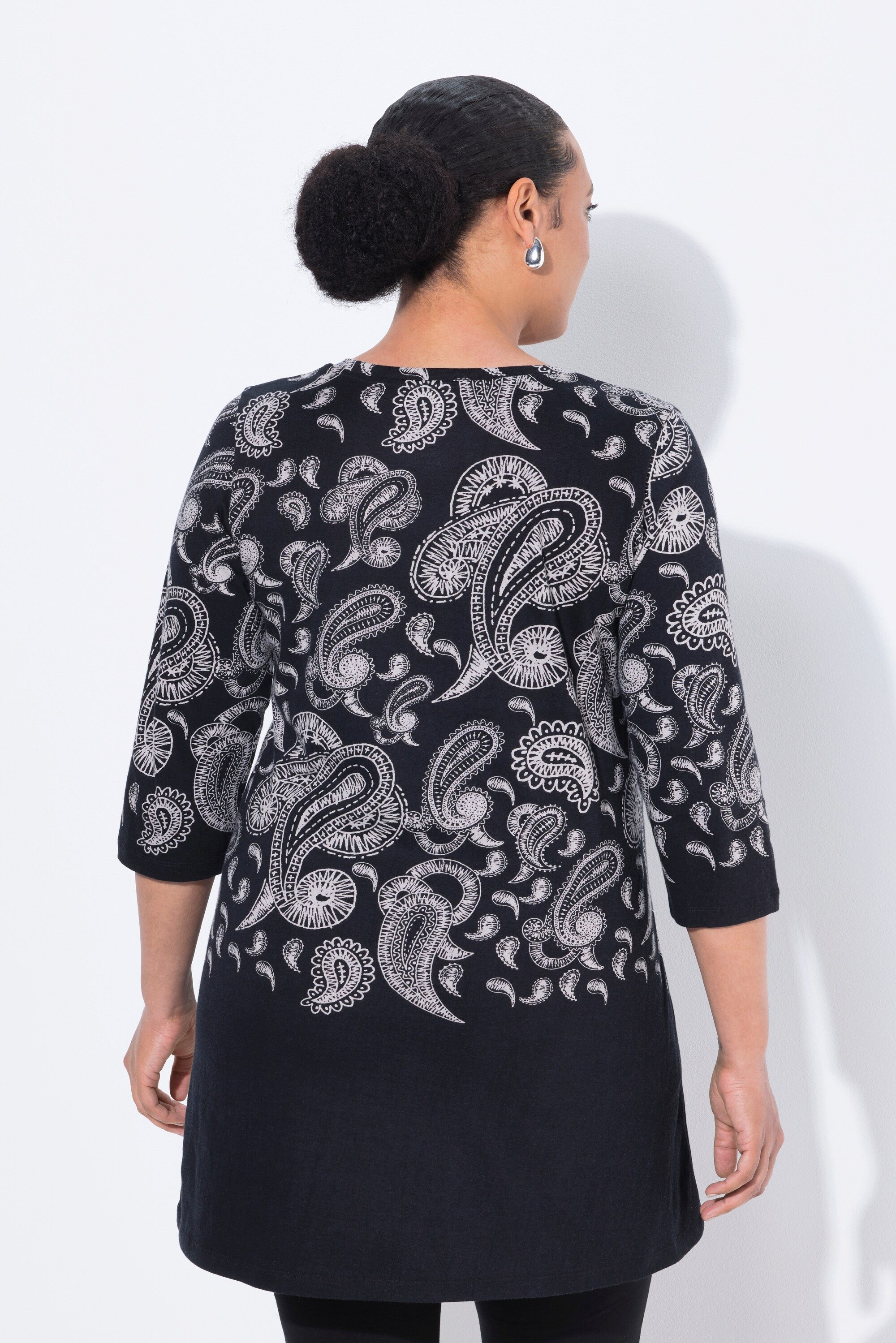 Ulla Popken Longshirt Longshirt Motivdruck A-Linie V-Ausschnitt 3/4-Arm