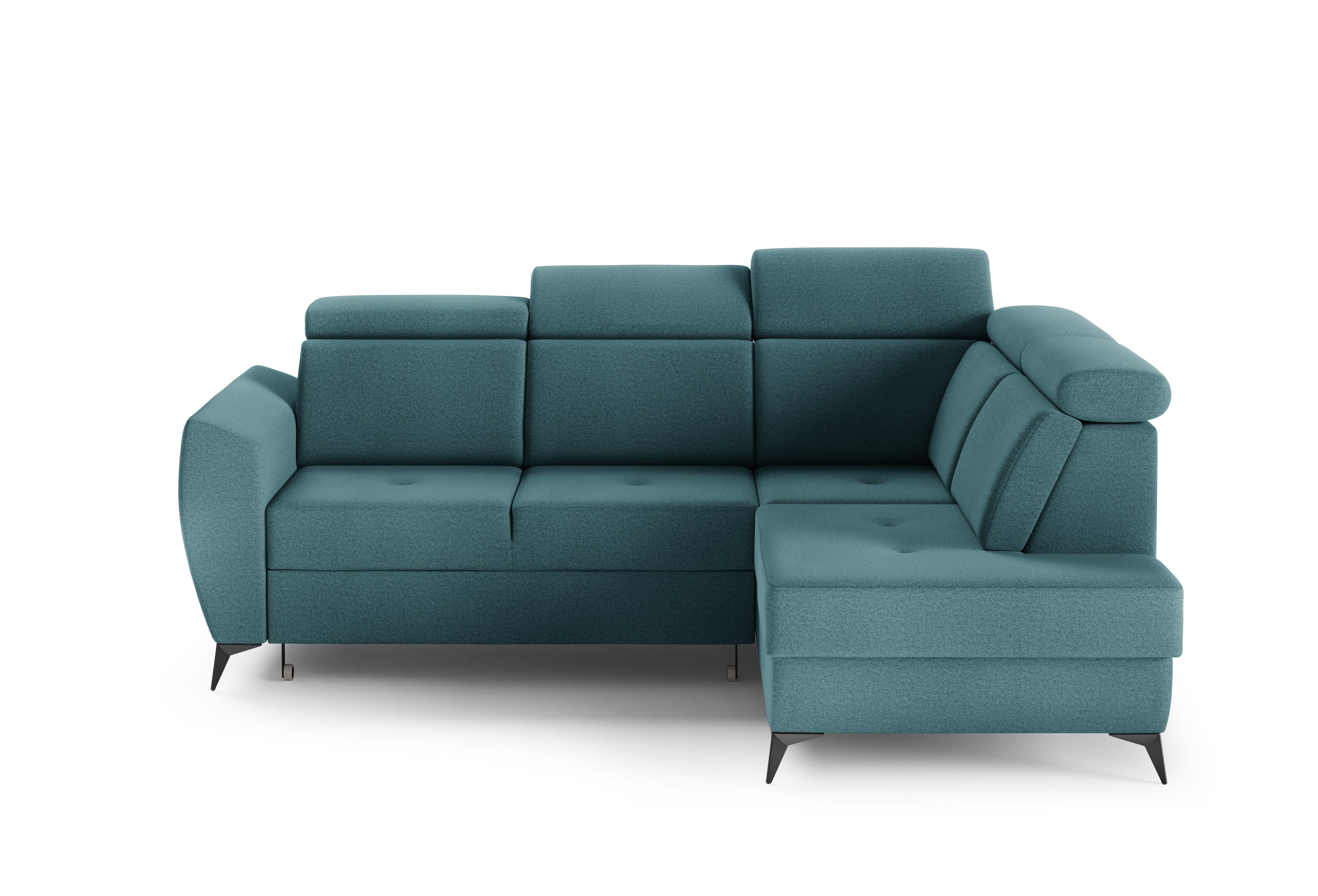 MOEBLO Ecksofa TESLIN II, Couch für Wohnzimmer, Schlafsofa Sofagarnitur Sofa Eckcouch L-Form Wohnlandschaft mit Bettfunktion - (BxHxT): 266x93-109x204 cm, mit Bettkasten und Schlaffunktion Blau (Element 21)