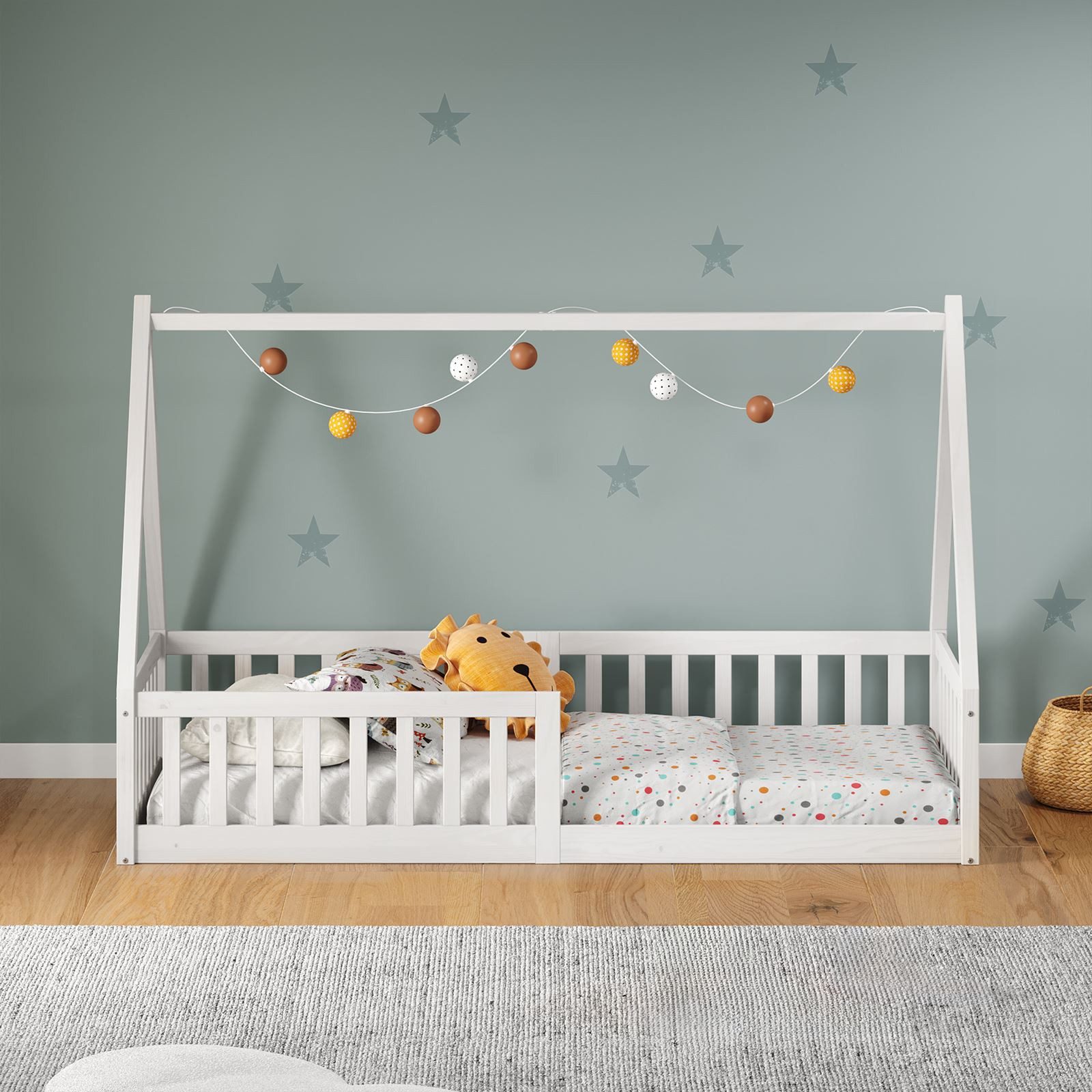 IDIMEX Kinderbett NICOLAS, Kinderbett in Hausform, montessori Bodenbett Hol günstig online kaufen