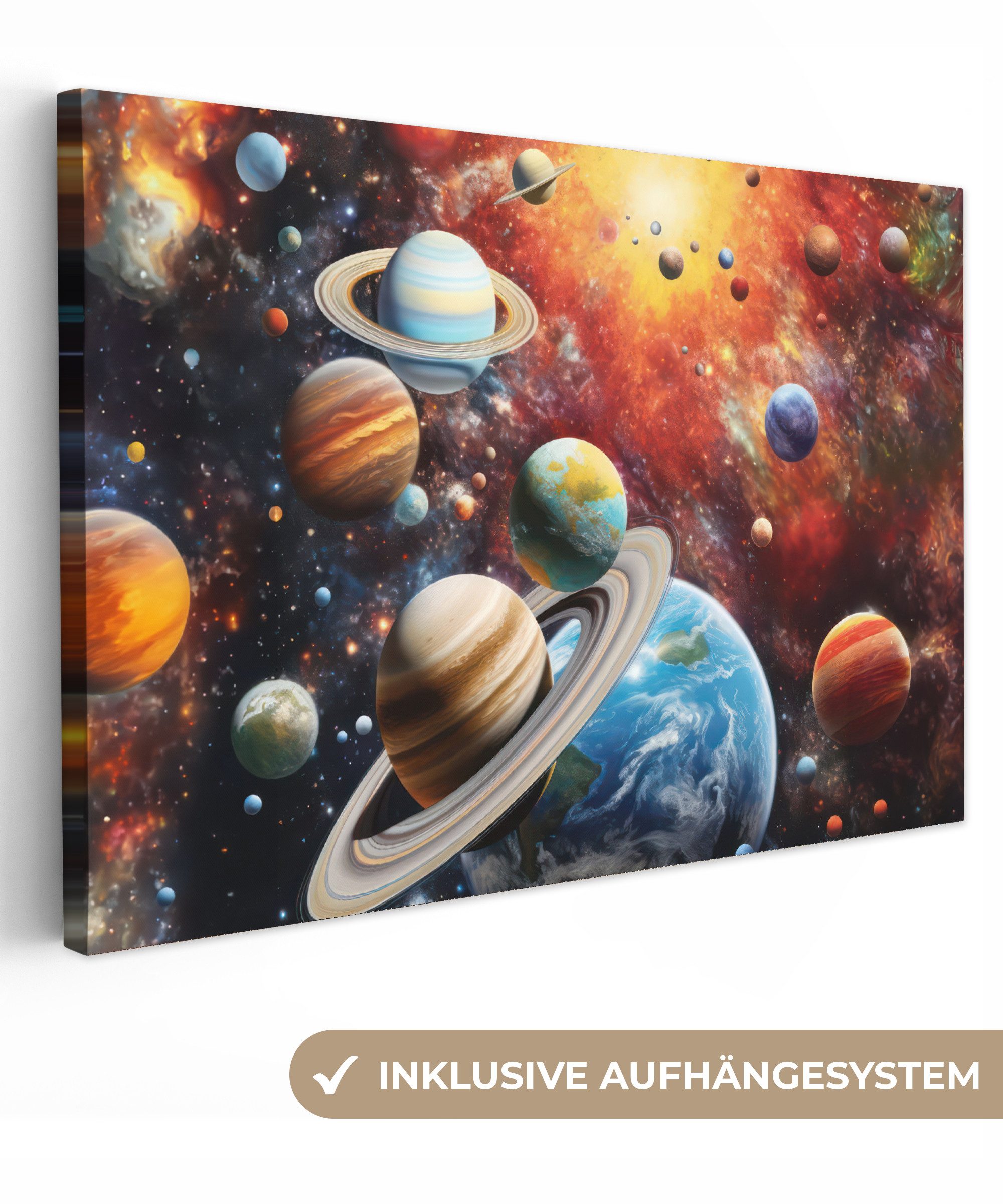OneMillionCanvasses® Leinwandbild Planeten - Universum - Neon - Weltraum, F günstig online kaufen