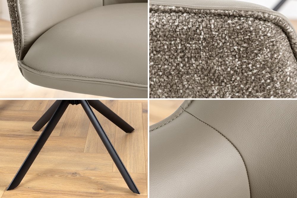 riess-ambiente Drehstuhl LE GRAND taupe – Echtleder, Strukturstoff, 180° drehbar, mit Armlehne (Einzelartikel, 1 St), mit Metallgestell & Auto-Return-Funktion – – Bild 5 von 5