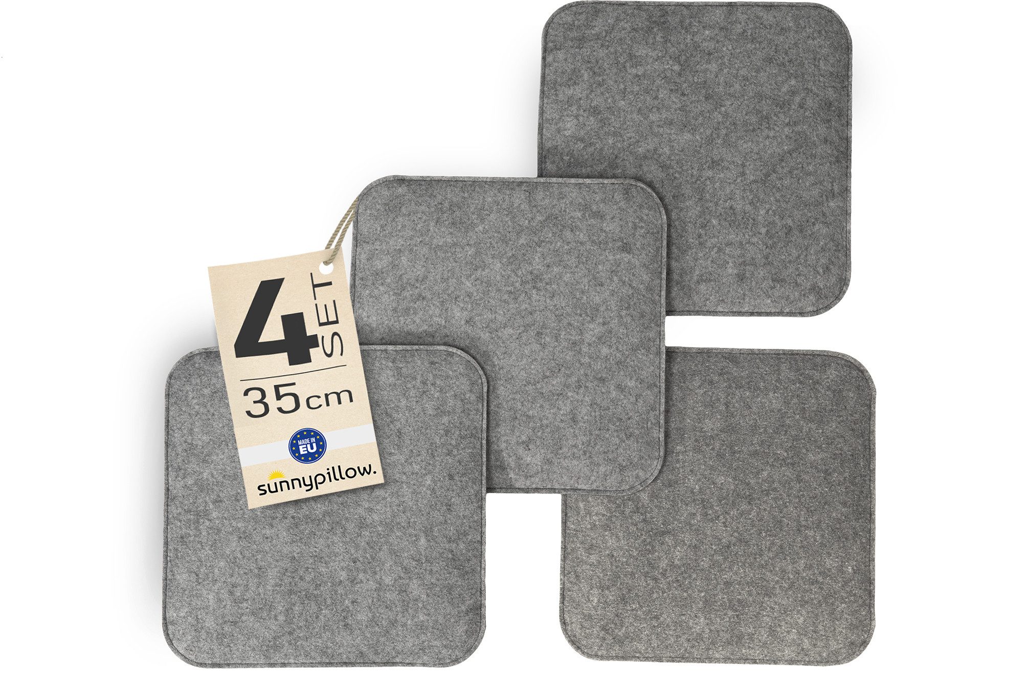 sunnypillow Stuhlkissen 4er Set Stuhlkissen aus Filz quadratisch 35x35 cm Filzkissen, Hellgrau