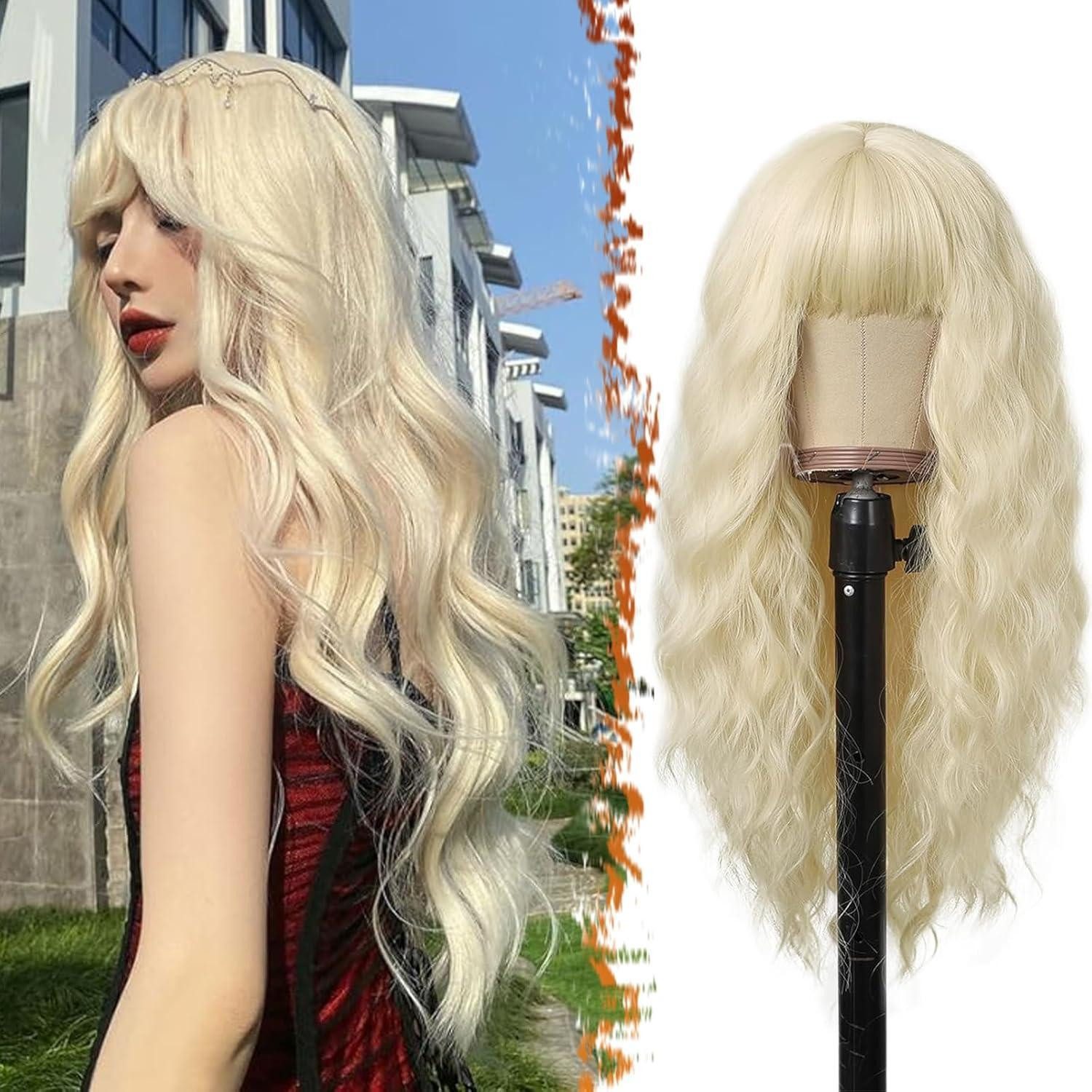 LuxusKollektion Kunsthaarperücke Lange Platinblond Synthetische Damenperücke mit Pony 66cm - Cosplay