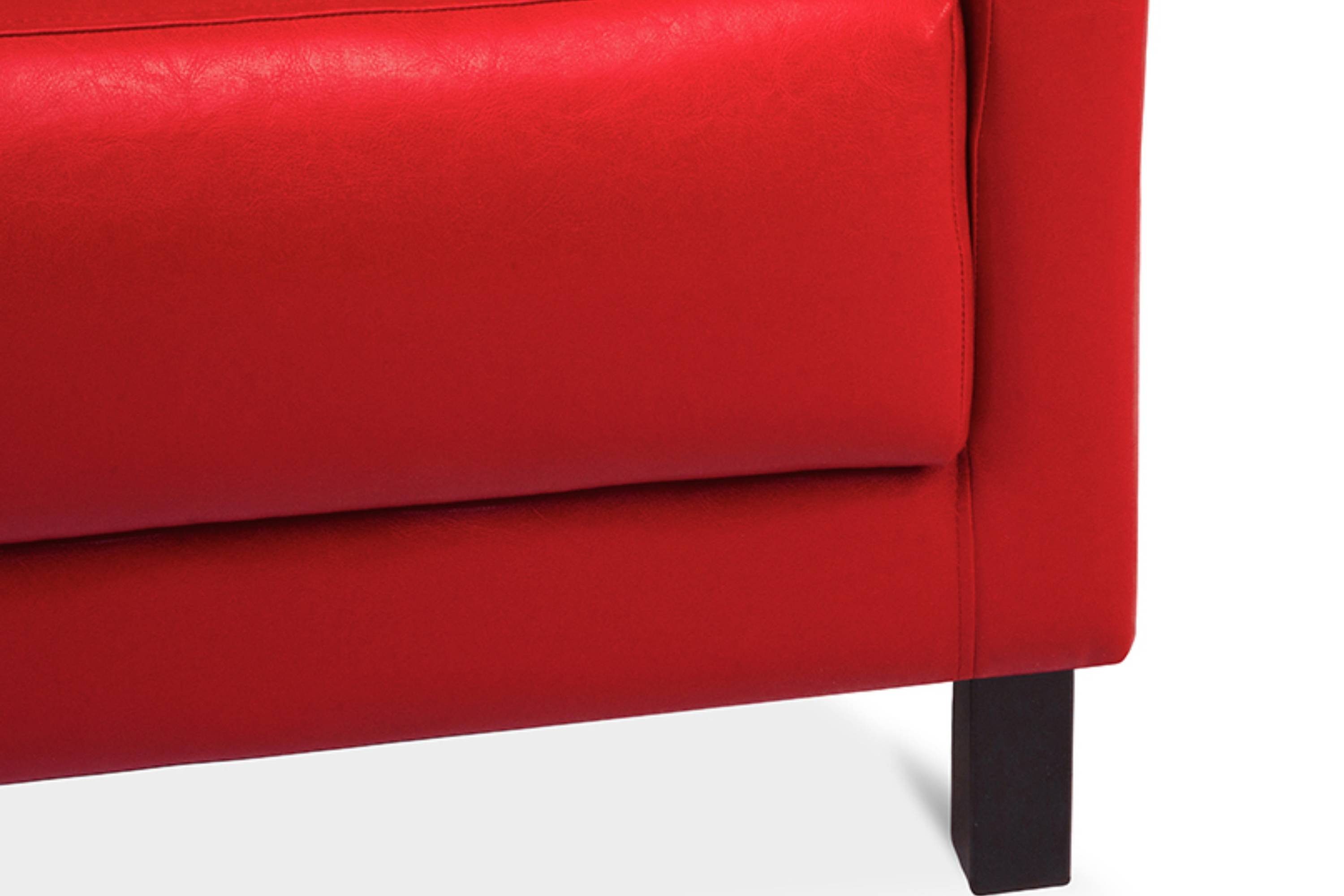 Konsimo 2-Sitzer ESPECTO Kunstleder, | Sofa Personen, weiche hohe 2 rot rot Massivholzbeine hohe und Sitzfläche Rückenlehne