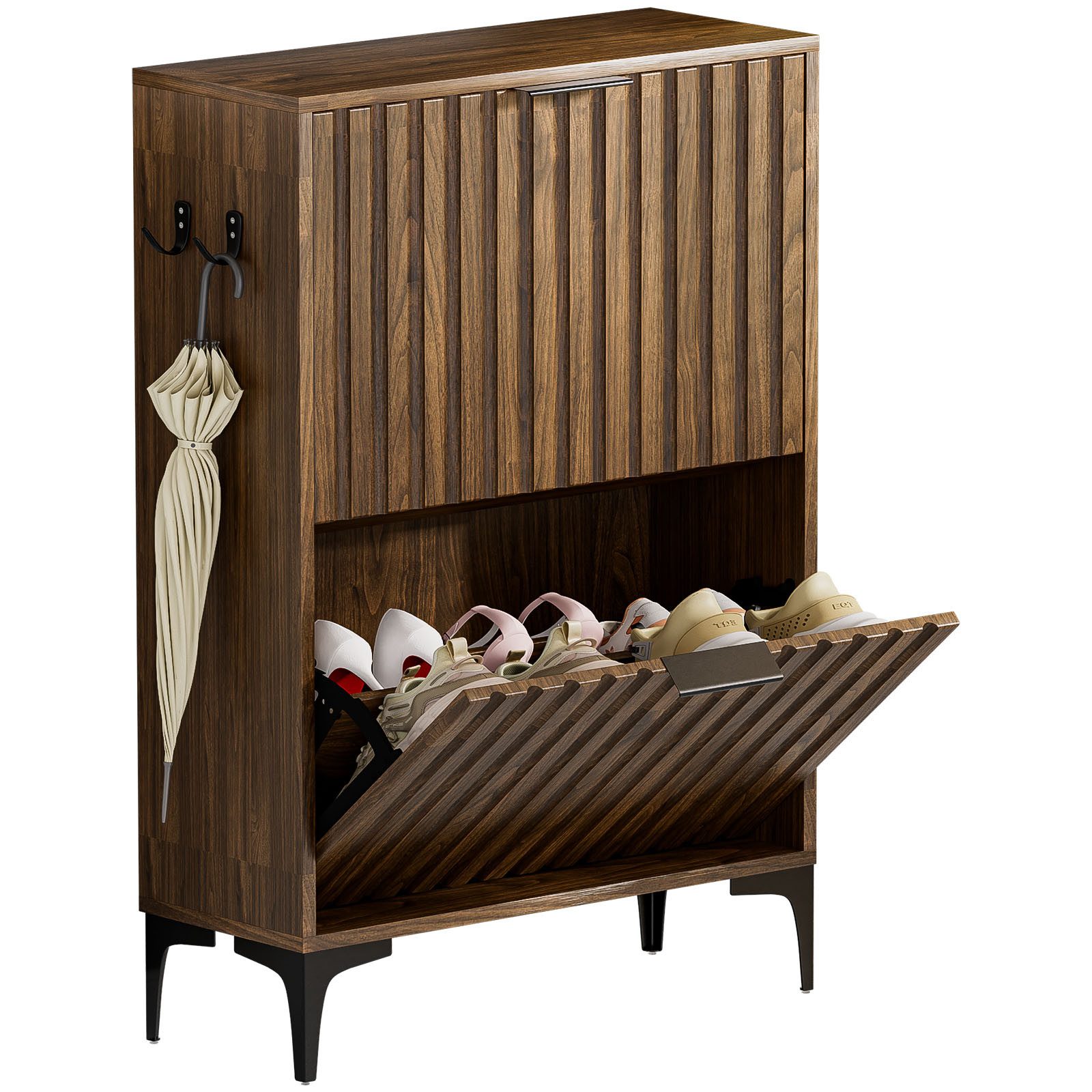 Yorbay Schuhschrank Schuhkipper mit 2 Klappen (60x23.5x94 cm) verstellbare Trennwände, mit Seitenhaken & Kippschutz