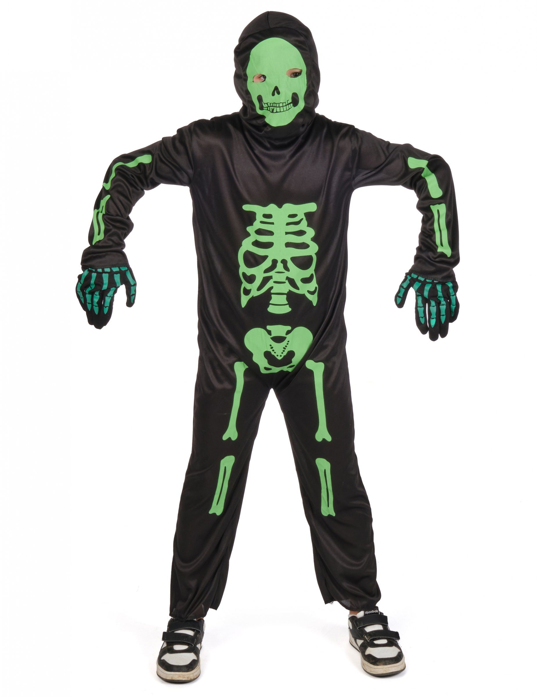 JADEO Kostüm Schauriges Skelett Halloween-Kinderkostüm schwarz-grün
