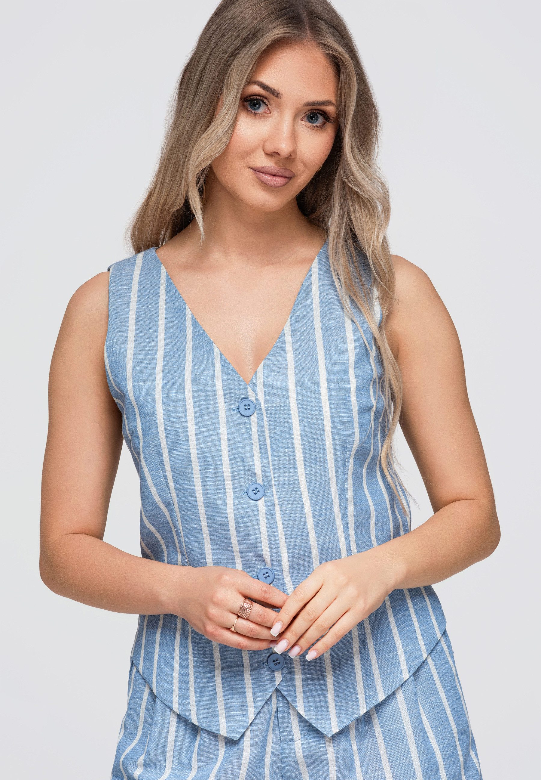 OMBRE Anzugweste Damen Anzugweste Slim Fit Elegant mit V-Ausschnitt Blau L (kein Set, 1-tlg)