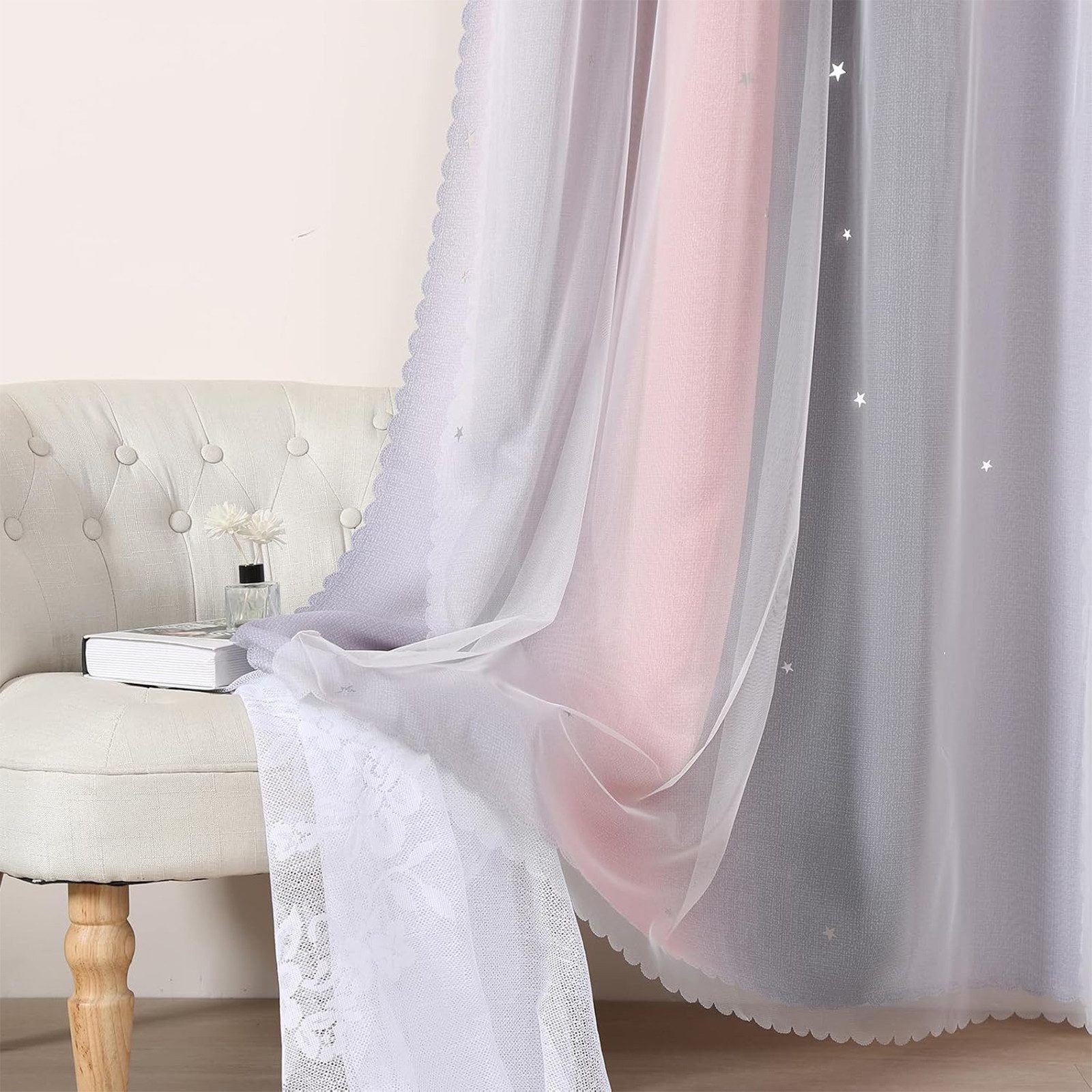 Zyronn Verdunkelungsvorhang 2er Set Curtains Farbverlauf Vorhänge Tüllvorhänge Set – Bild 3 von 5