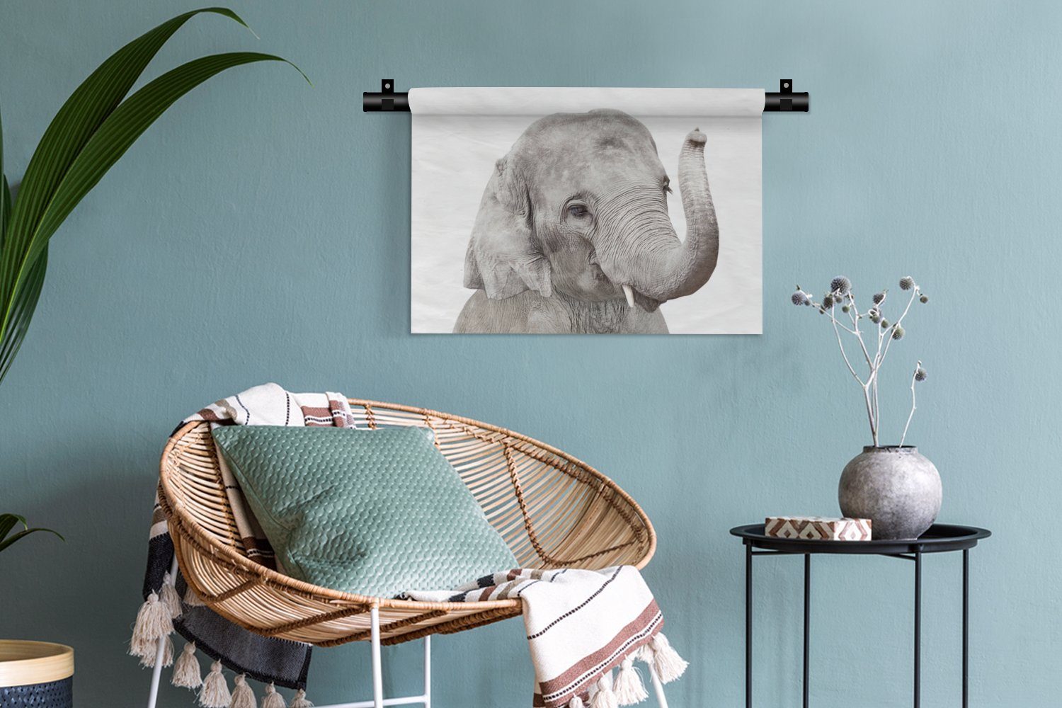 MuchoWow Wanddekoobjekt Elefant - Tiere Grau - Schlafzimmer, Kleid, Natur, Wandbehang, für - Wanddeko Wohnzimmer, Kinderzimmer