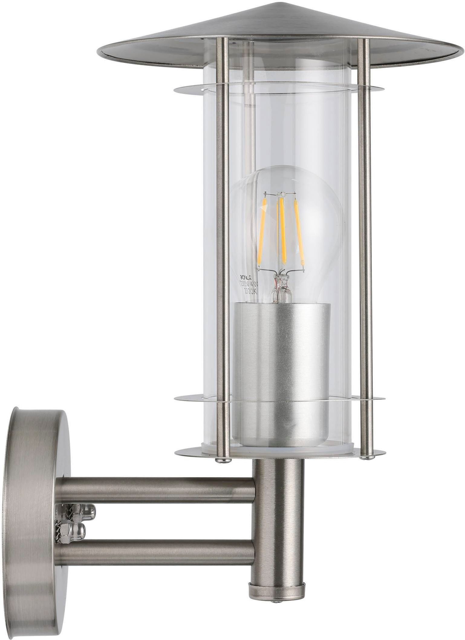 EGLO Wandleuchte Lisio Außen-Wandlampe, Außenlampe, Wegeleuchte, silber, E27, IP44, ohne Leuchtmittel, Wand-/Deckenleuchte - L17,5 x H30 x AL22,5cm - edelstahl - 1X60W exkl.