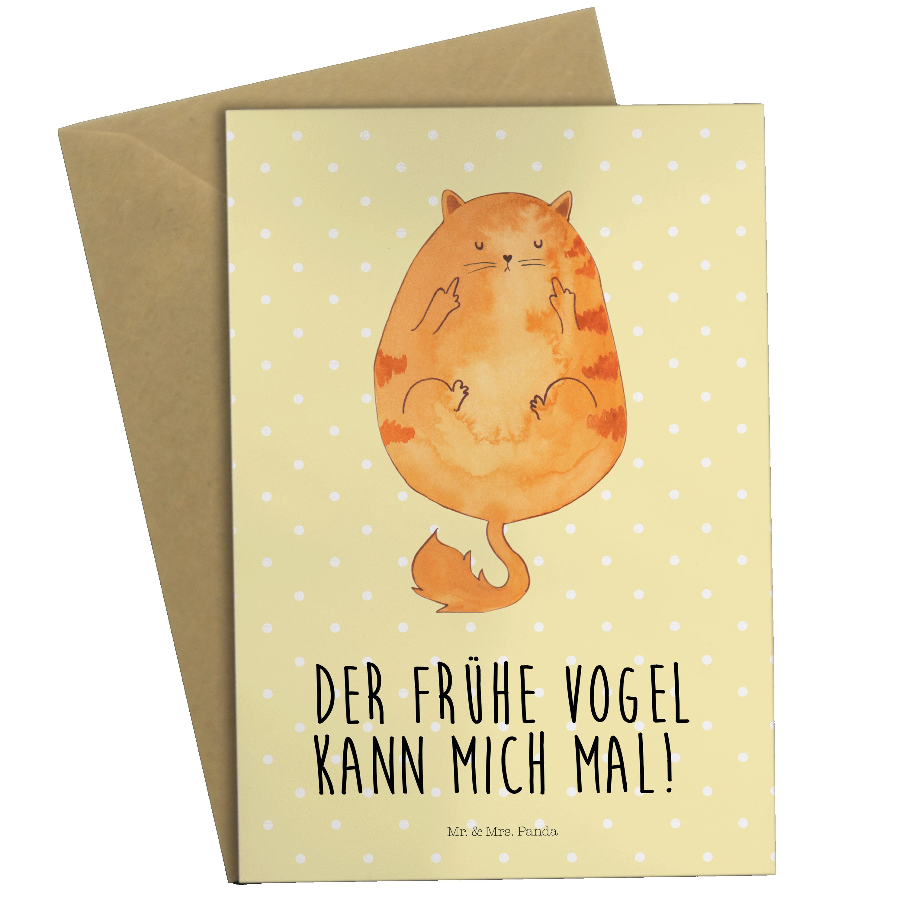 Mr. & Mrs. Panda Grußkarte Katze Frühaufsteher - Gelb Pastell - Geschenk, Miau, Hochzeitskarte