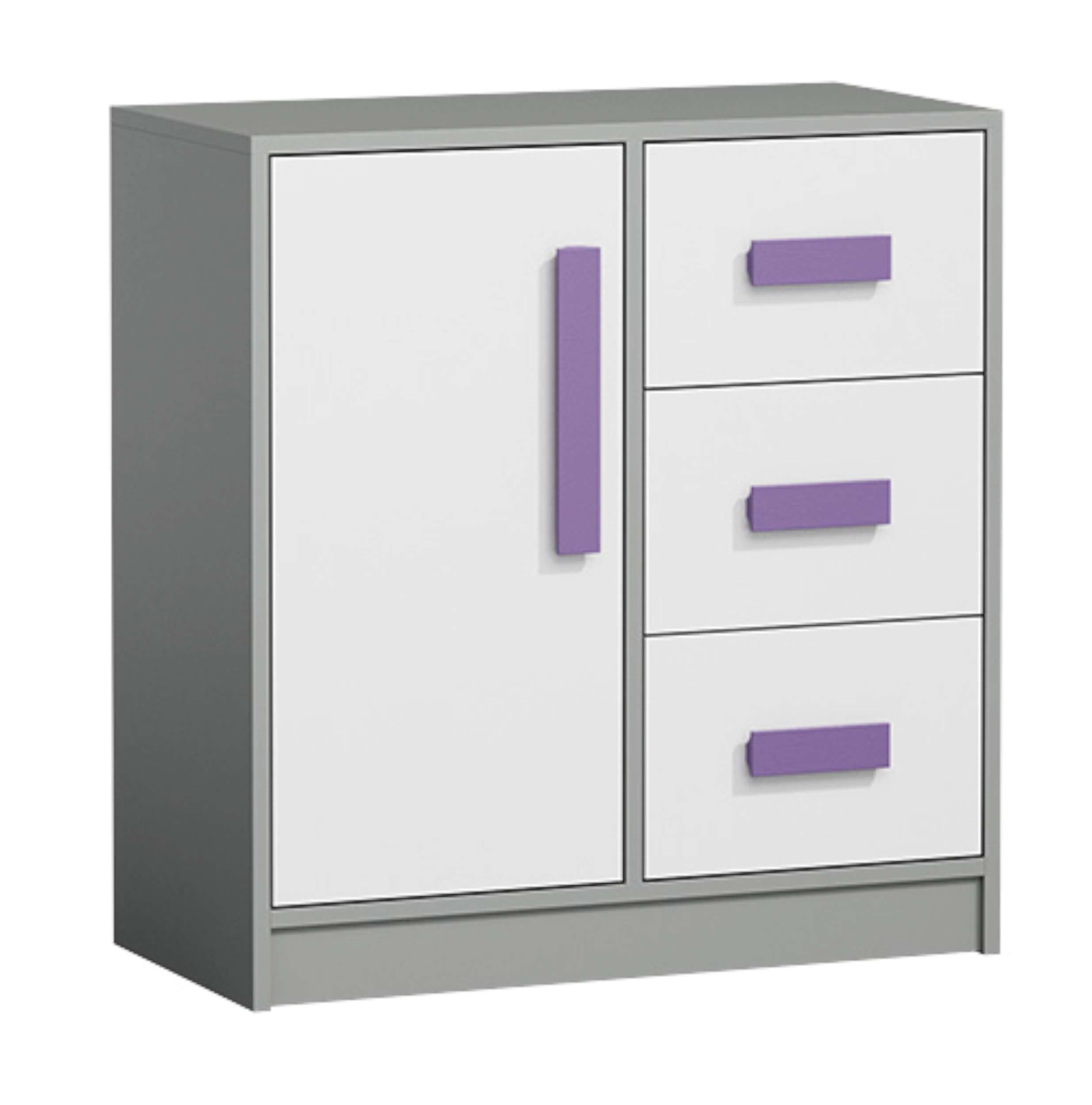 mit Schubladen, Stylefy III Vollauszug, Modern Weiß - - Grau Standschrank) Design, für (Sideboard, Violett Kinder Gael Kinderkleiderschrank
