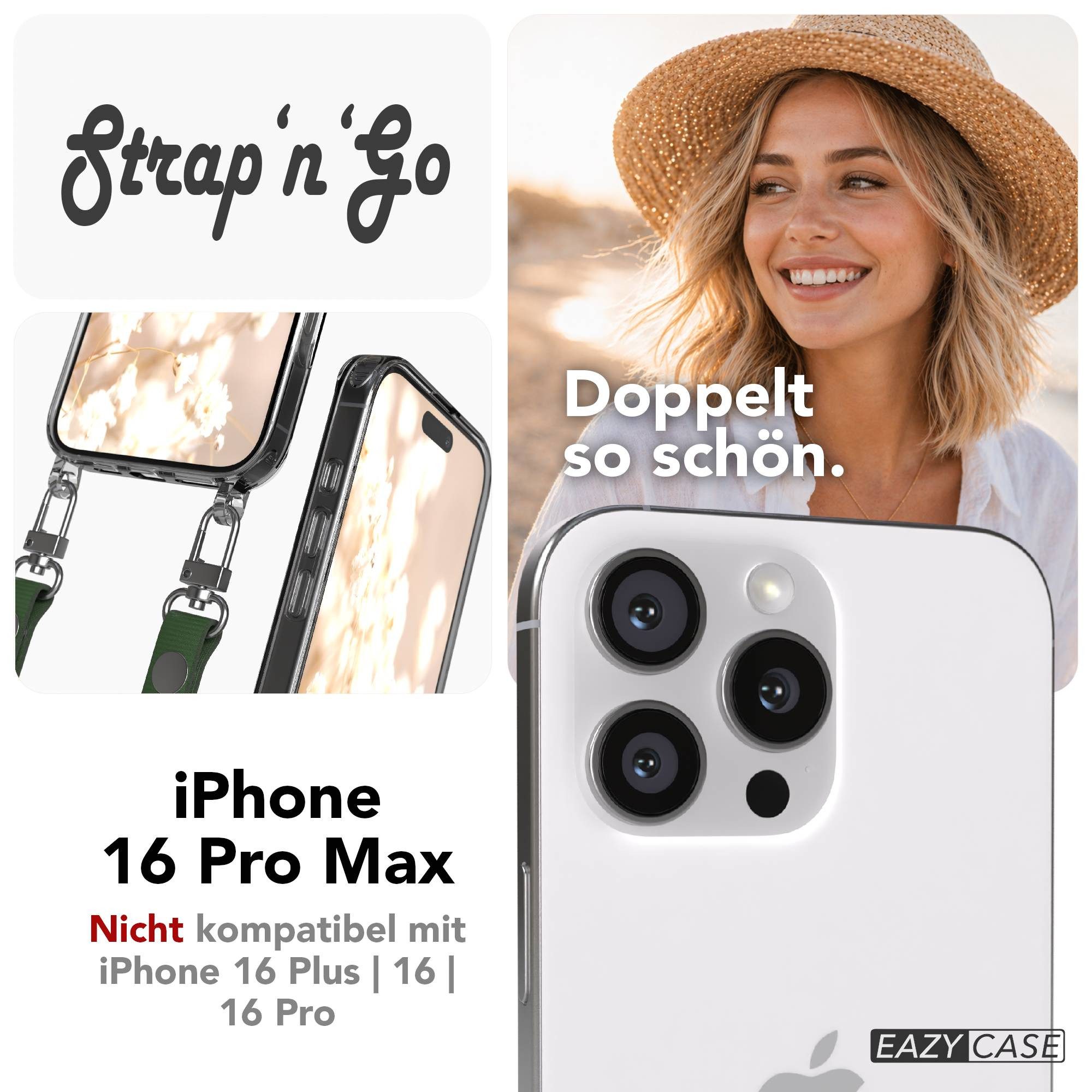 EAZY CASE Handykette für Apple iPhone 16 Pro Max Handyhülle mit Handyband magnetisch, Handykordel in Dunkelgrün mit Magnetband für Hüllen mit 2x2 Löchern