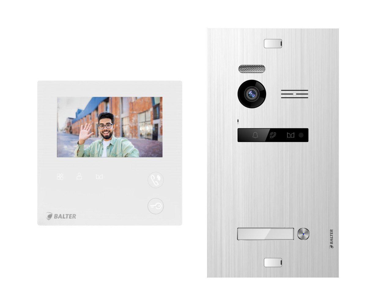 Balter Video-Türsprechanlage EVO MINI Komplettsystem für 1-Familienhaus Silber 1x 4.3" Monitor (Set, 1-Familienhaus, Komplettsett, 2-Draht BUS, 150° Weitwinkel-Kamera)