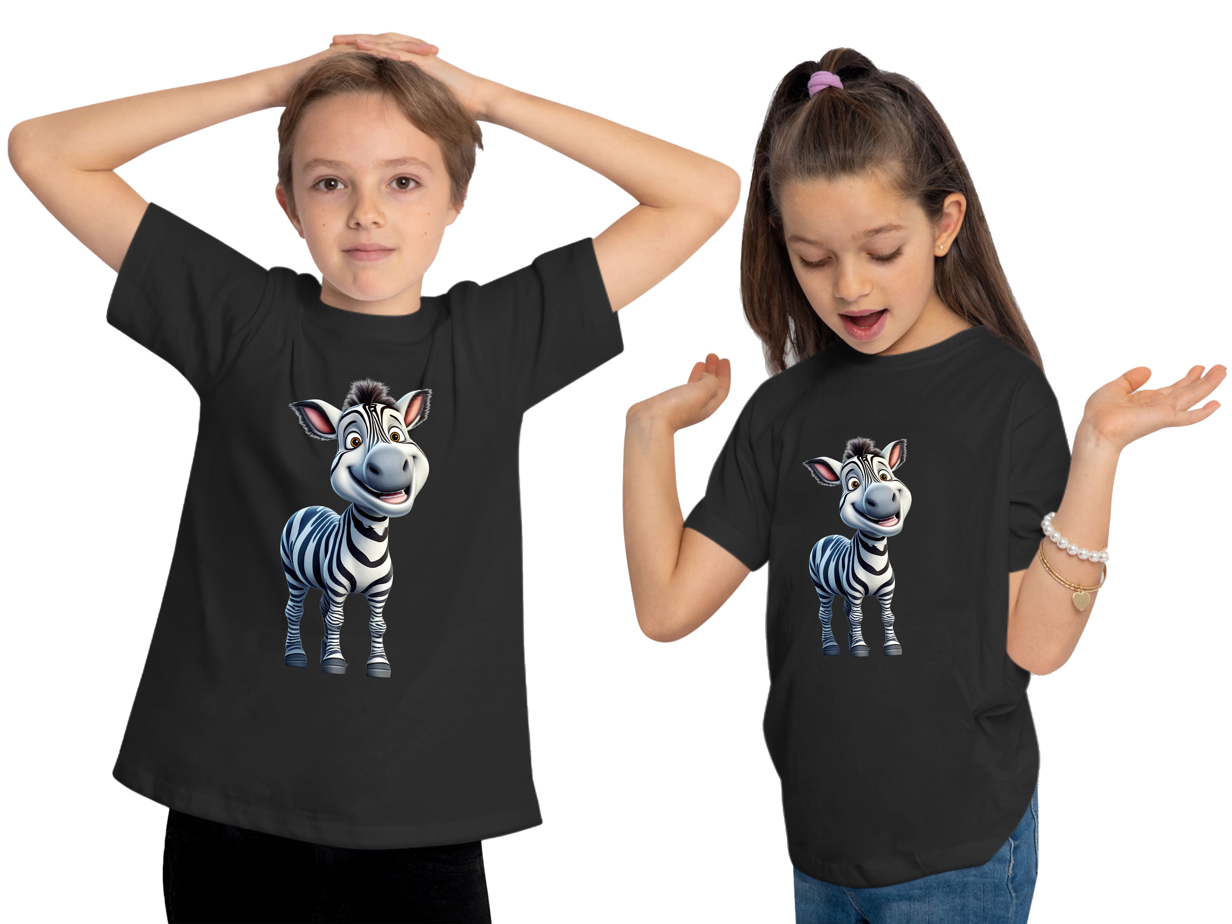 MyDesign24 T-Shirt Kinder Wildtier i280 Zebra schwarz Print Baumwollshirt Aufdruck, Baby mit Shirt bedruckt 