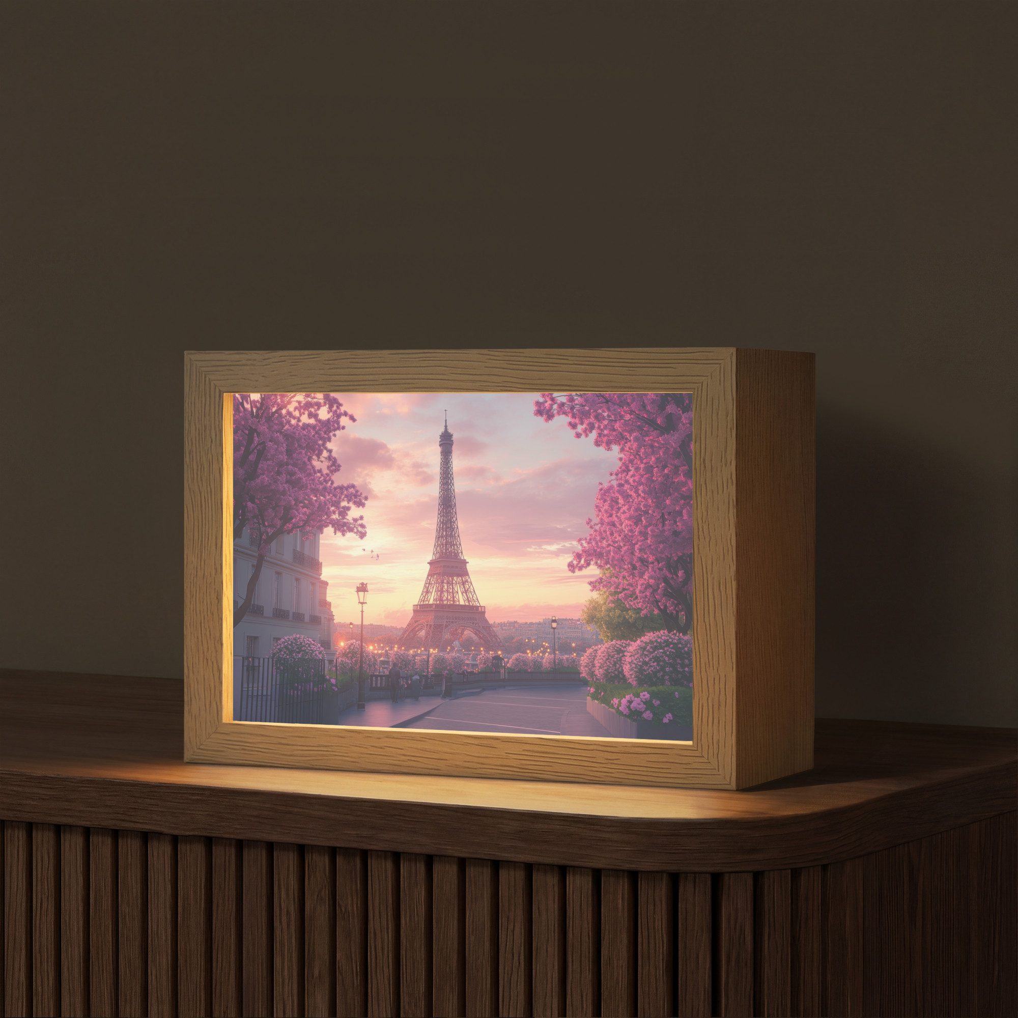 OnlyWow Tischleuchte Lightbox Eiffelturm - Paris - Rosa, Dimmbar, Farbwechsel, LED, Warmweiß, Kaltweiß, Neutralweiß Einstellbar, Tischlampe, Schreibtischlampe, Desk, Dimmbar, mit Kabel, LED
