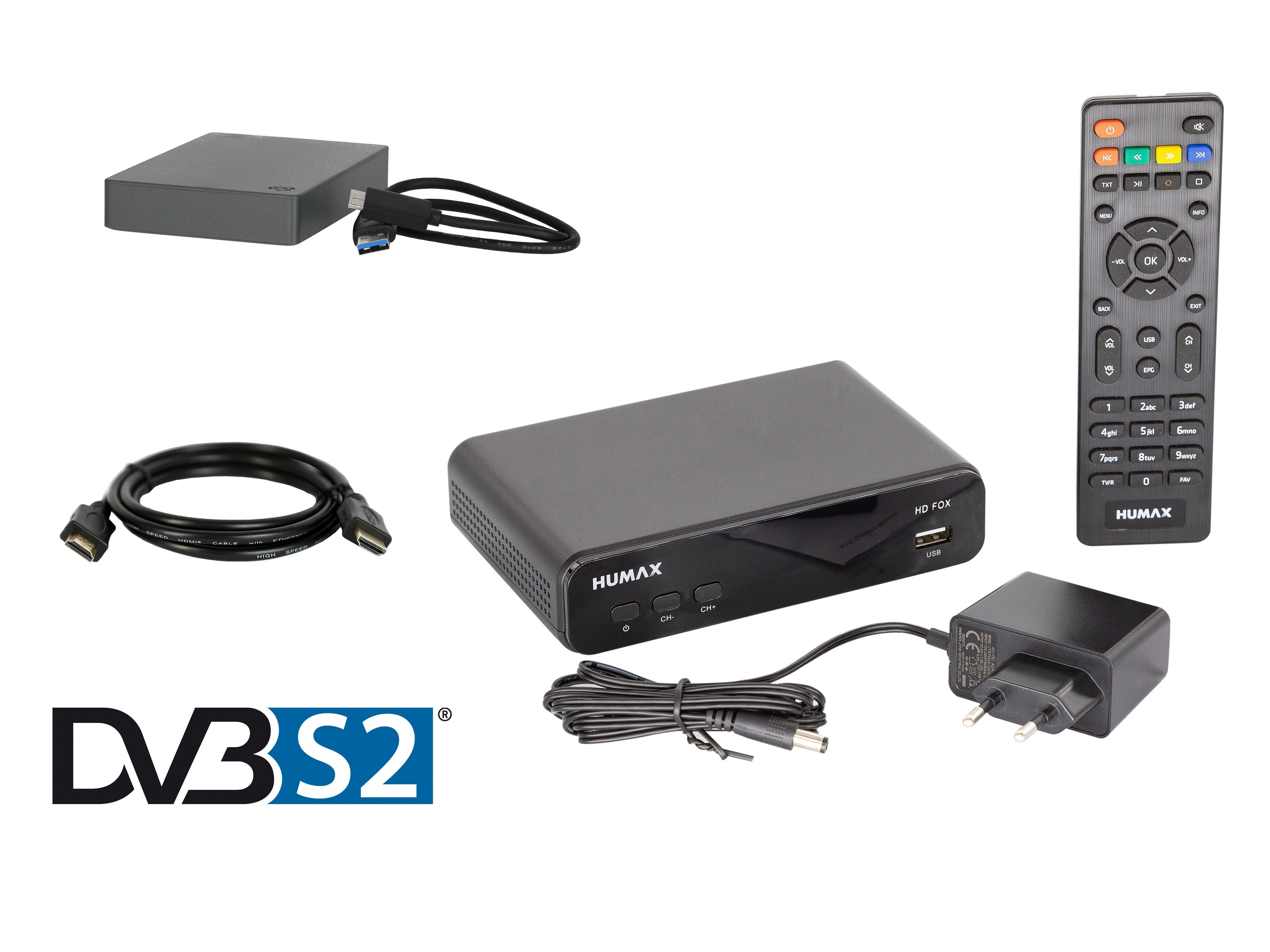 Humax HD Fox Bundle HDMI SAT-Receiver Kabel, (HDMI, SCART, TB 1 1,5m) Festplatte