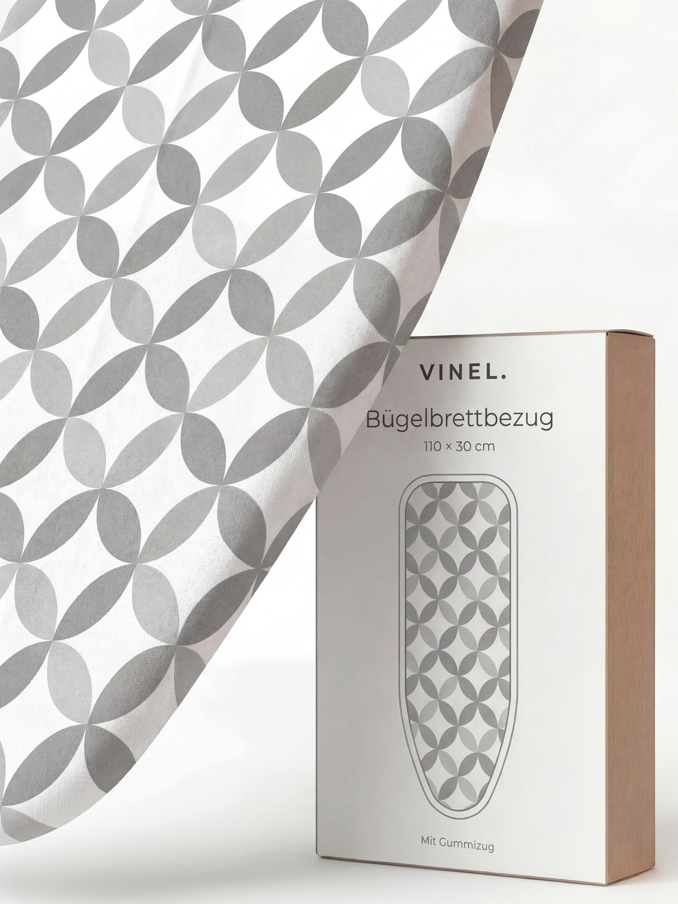 VINEL Bügelbrettbezug – Baumwolle, XXL-Polster, Stabiler Gummizug – Universal, Grau, Mit Gummizug, Universell verwendbar, Dickes 400gsm Polyester Polster