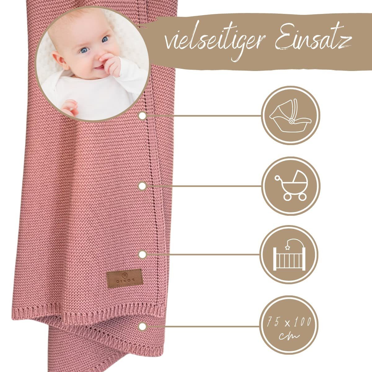 Babydecke DIKOS® Babydecke aus *100%* Bio Baumwolle atmungsaktiv clean, DIKOS, PREMIUM Qualität atmungsaktiv, nachhaltig, plastikfrei, kuschelweich