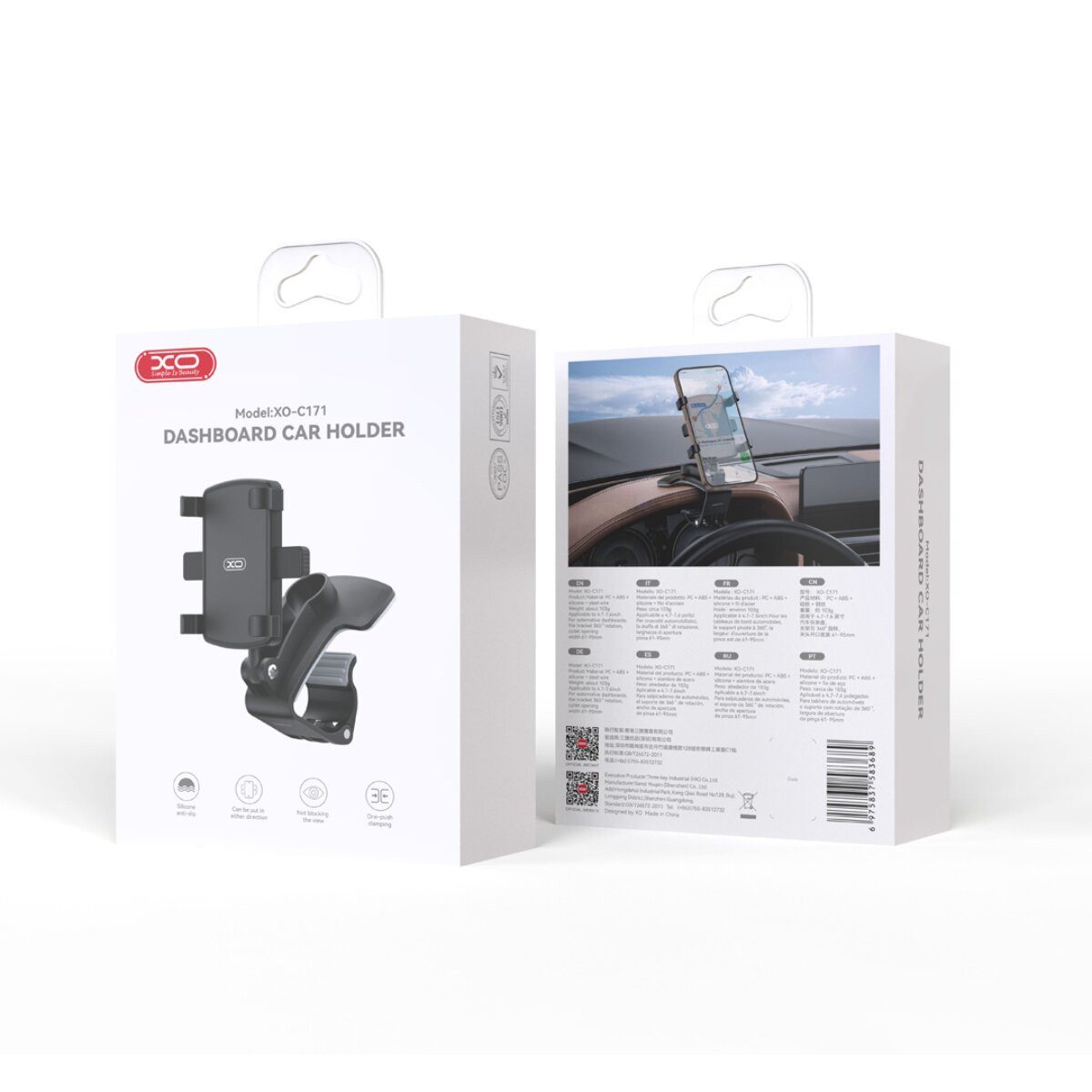 XO Smartphone-Halterung C171 Auto-Handyhalterung Schwarz für Armaturenbrett 360 Grad, (bis 7,6 Zoll, Einzelartikel, Einzelartikel, 360 Grad Drehung für flexible Displayausrichtung)