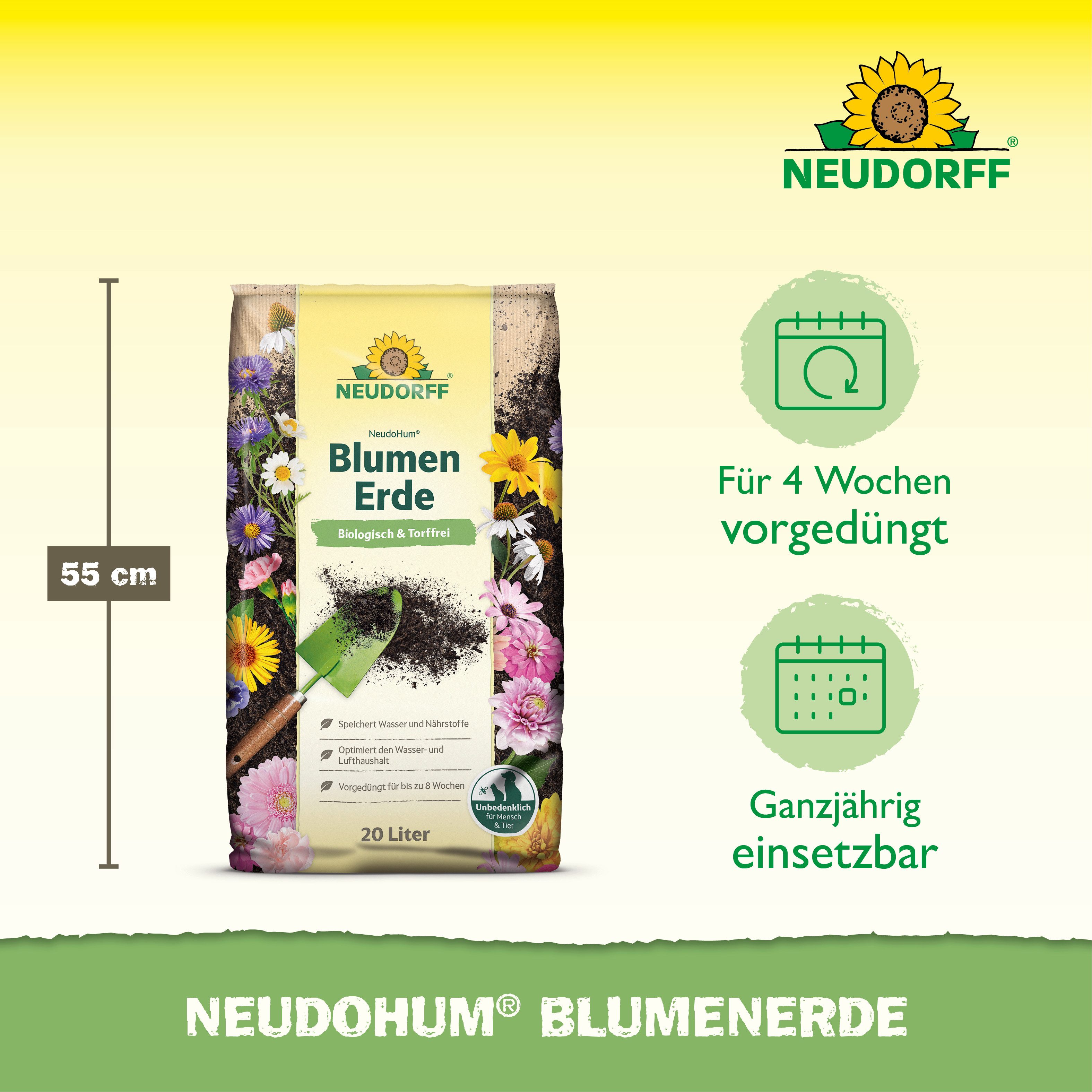 Neudorff Blumenerde NeudoHum BlumenErde 20 Liter, mit Organische Grunddüngung, (Einzelartikel, Optimiert den Wasser- & Lufthaushalt), Speichert Wasser und Nährs – Bild 3 von 5
