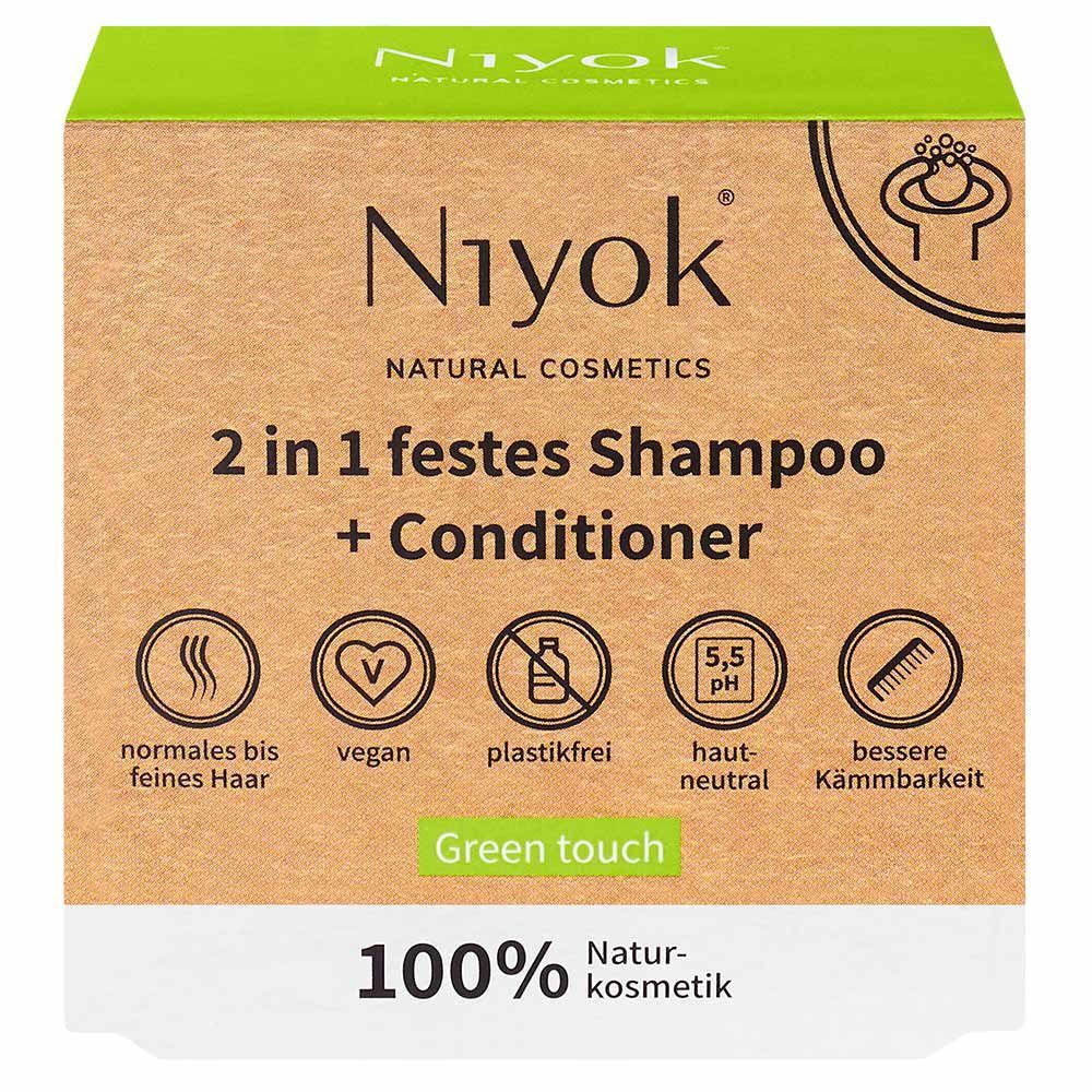 Niyok Festes Haarshampoo in festes Shampoo Conditioner Green Touch, Grün, 80 g