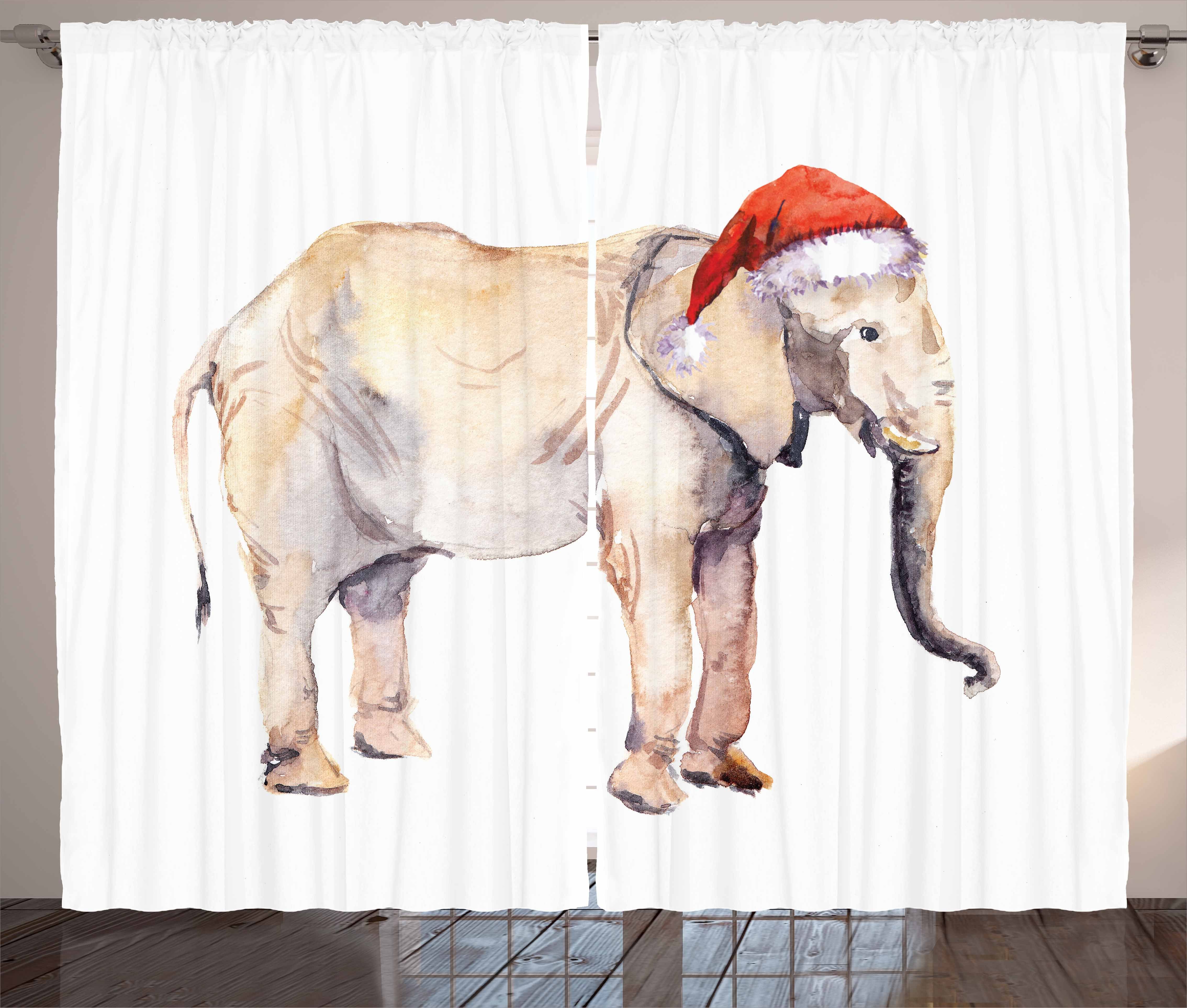 Gardine Schlafzimmer Kräuselband Vorhang mit Schlaufen und Haken, Abakuhaus, Aquarell Elephant Christmas Theme
