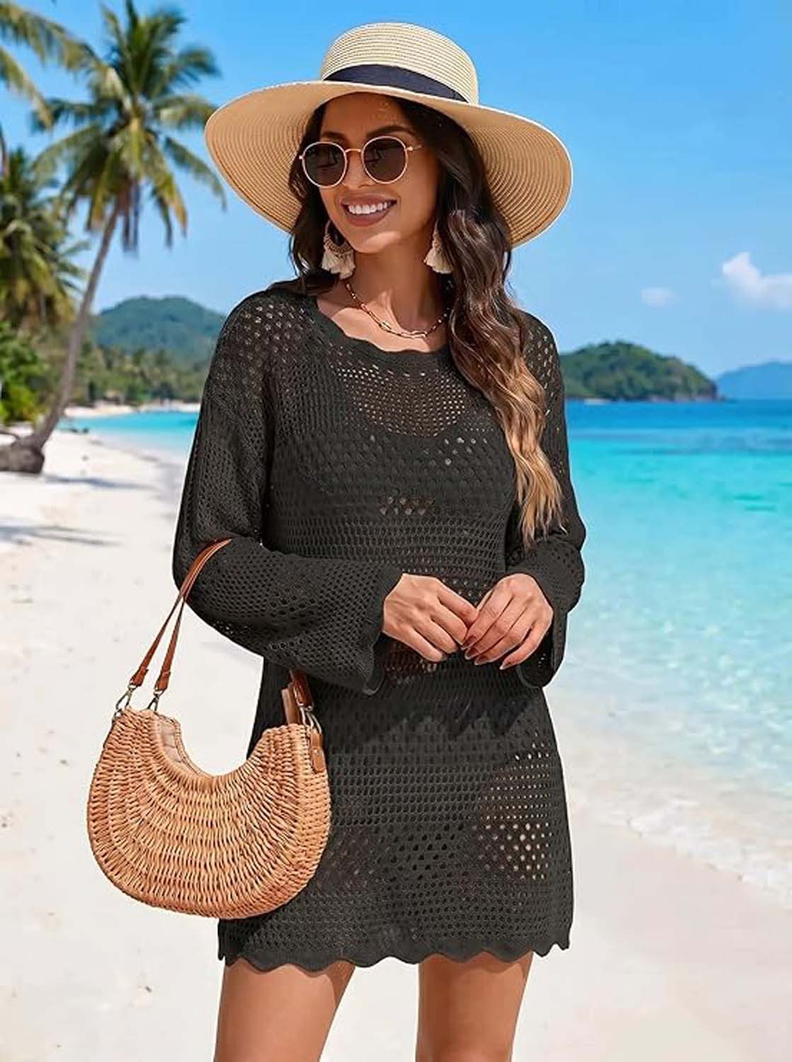 nsihing Strandkleid Damen Strandmode Strandkleider Sommer Gestrickt – Bild 4 von 5