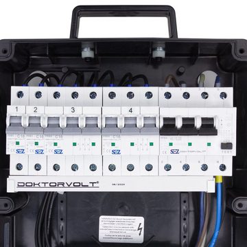 Doktorvolt Stromverteiler TD-S/FI 2x16A 4x230V Mennekes-Steckdosen mit 5x4mm2 Steckdosenverteiler (Fi-Schalter 40A 30mA 4P Typ A, 2x LSS C16 3P 10kA, 2 x LSS C16 1P 10kA)