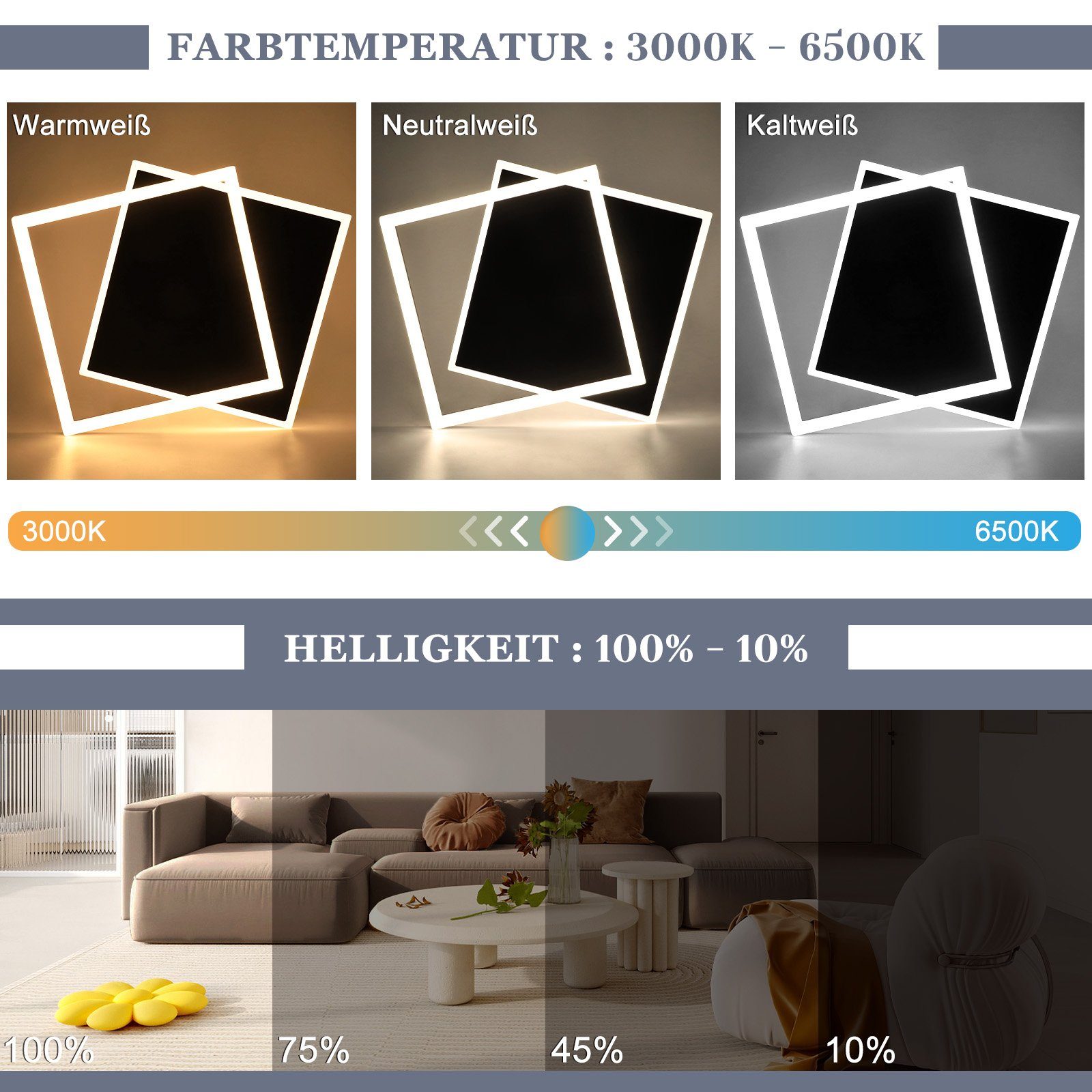 Nettlife LED Deckenleuchte Schwarz Dimmbar Eckig Acryl Deckenbeleuchtung, D günstig online kaufen