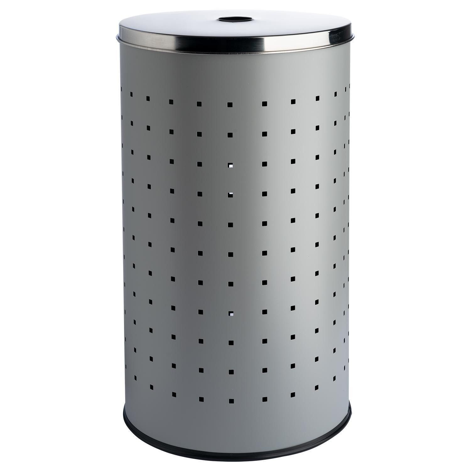 Home4You Wäschetonne Grau, 37 Liter Fassungsvermögen, H 54 cm, mit Deckel und Belüftungslöchern, 29 cm Durchmesser