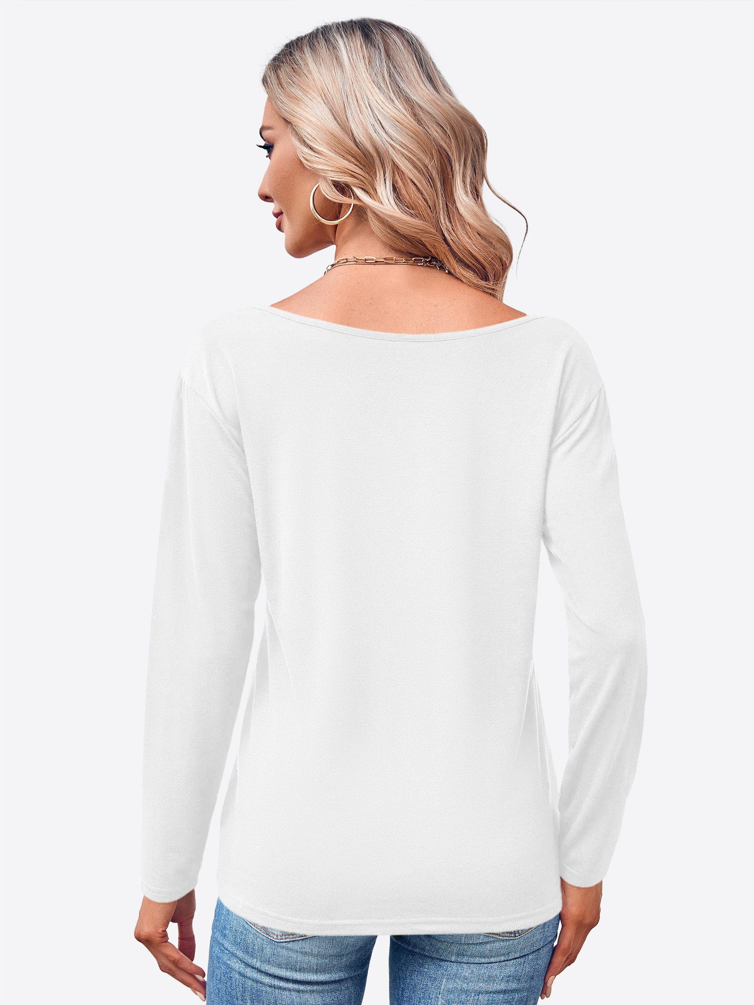 Imily Bela T-Shirt Damen Langarmshirt Tops mit V-Ausschnitt (Packung, 1-tlg günstig online kaufen