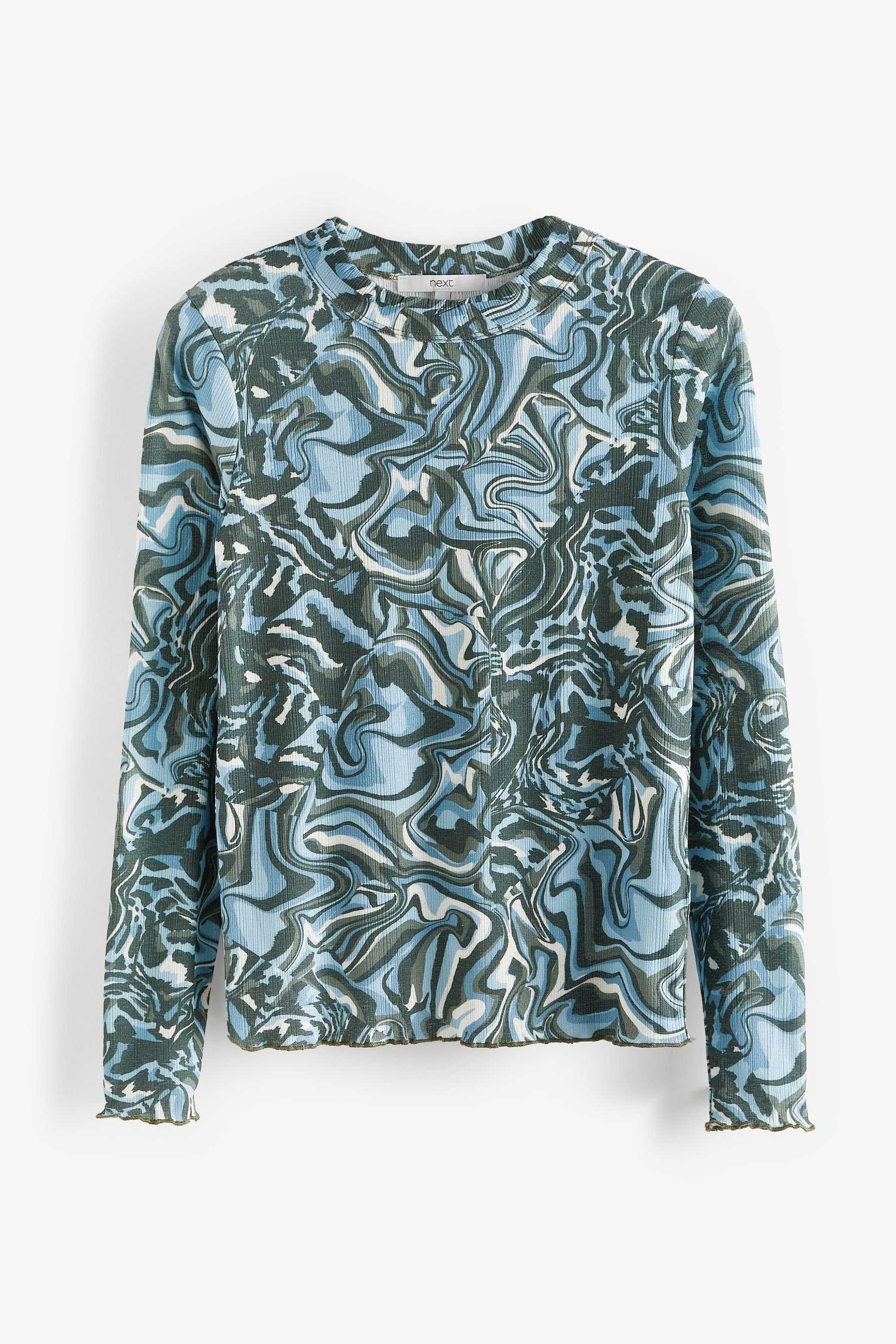 Next T-Shirt Langarmshirt mit durchsichtiger Schicht (1-tlg) Blue Marble Print
