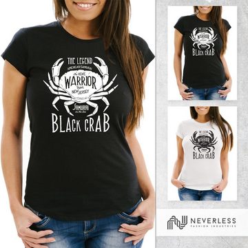 Neverless Print-Shirt Damen T-Shirt Black Crab Krabbe Krebs Slim Fit Neverless® mit Print