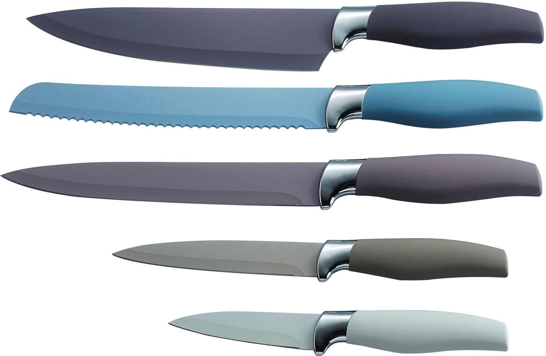 KING Messer-Set NUANCE (Set, 6-tlg), 5 Küchenmesser, 1 Messerblock, Antihaftbeschichtete Messerklingen