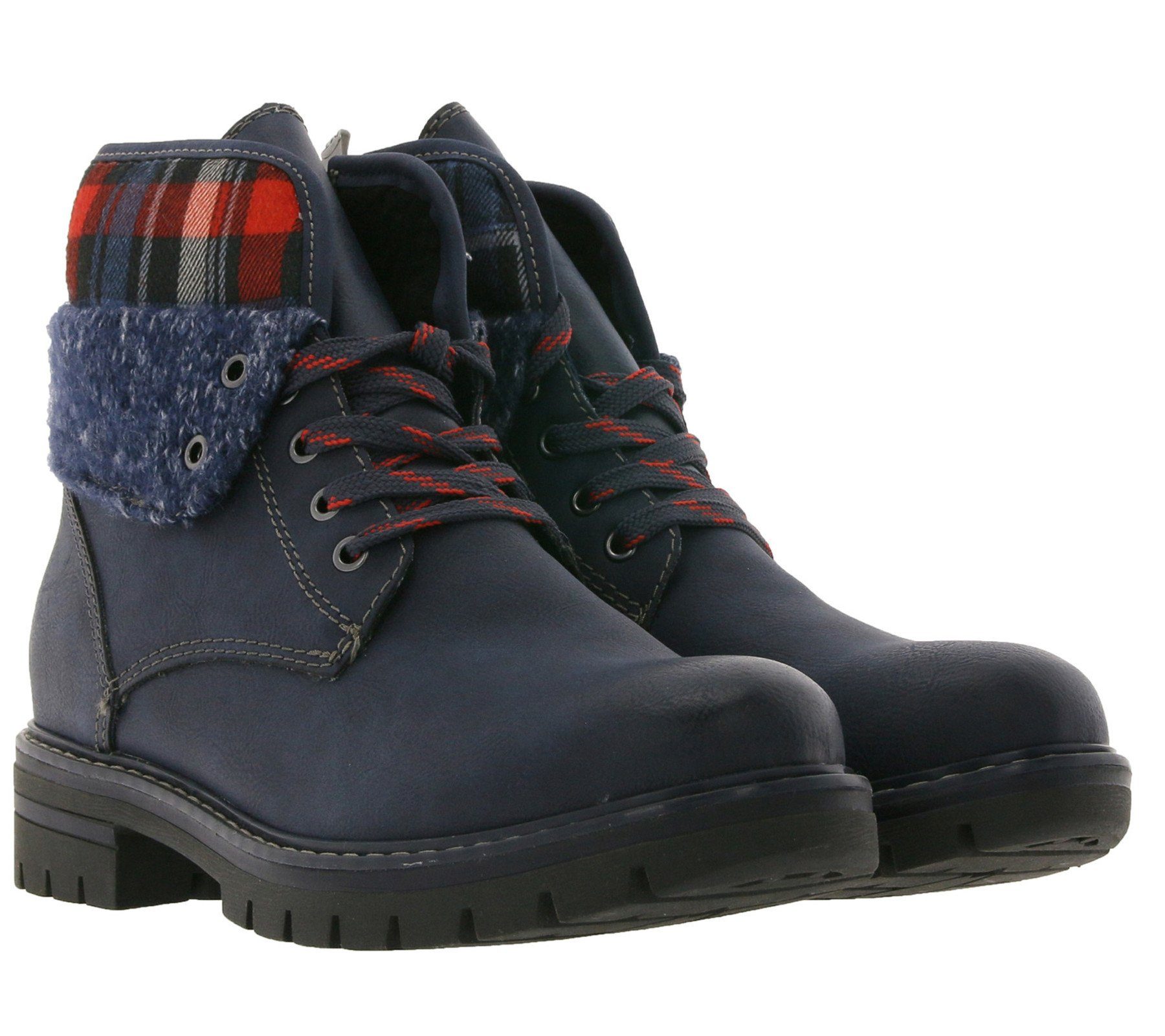 MARCO TOZZI »MARCO TOZZI Schnür-Boots karierte Damen Winter-Stiefel mit  Textilkragen Outdoor-Schuhe Navy/Kariert« Stiefel online kaufen | OTTO