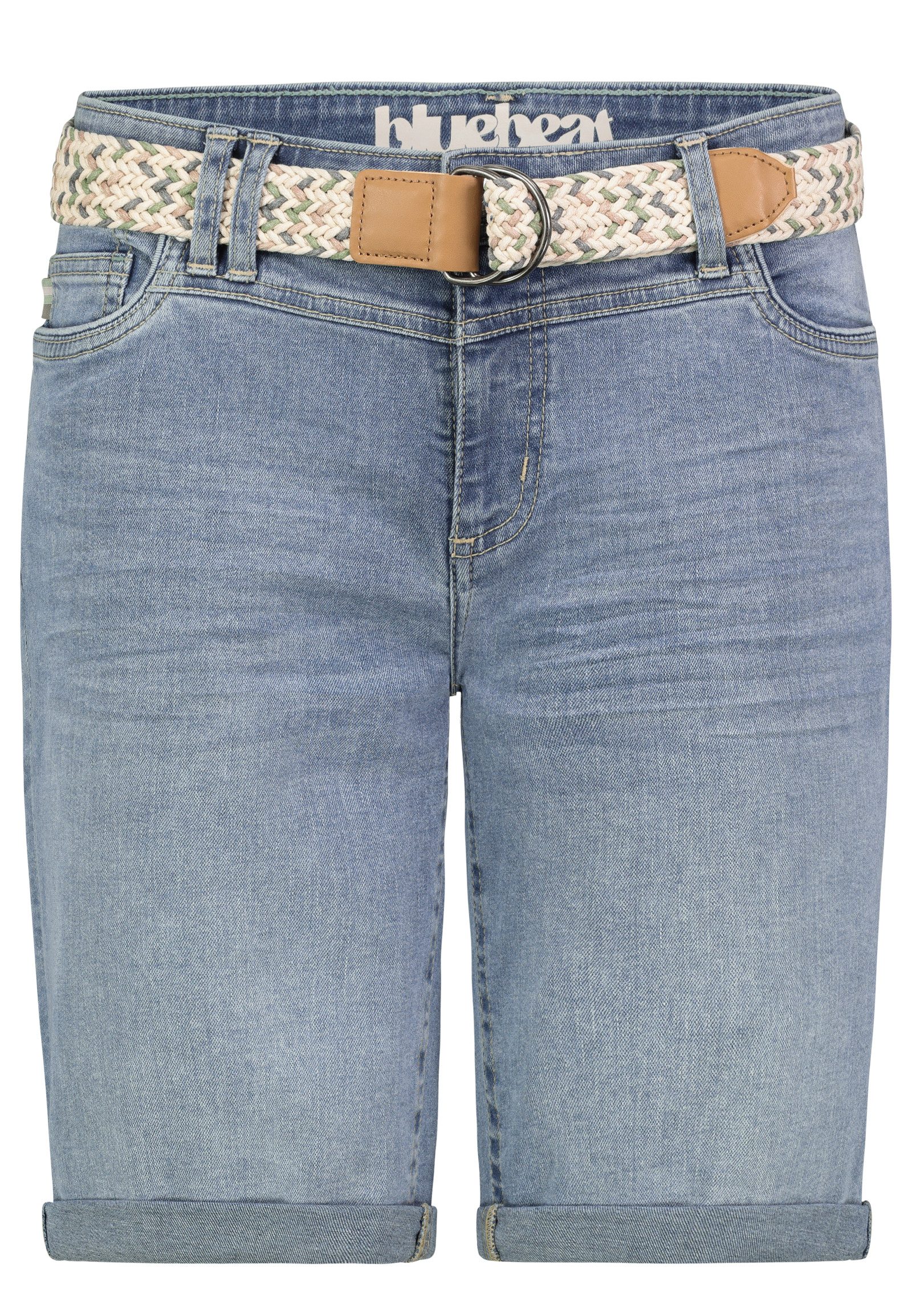 SUBLEVEL Jeansshorts mit Flechtgürtel und umgeschlagenem günstig online kaufen
