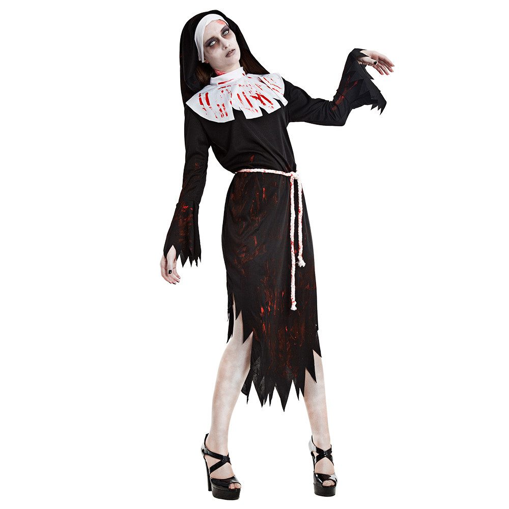 Boland Hexen-Kostüm Zombie Nonne Halloween Kostüm für Damen, Schwarz