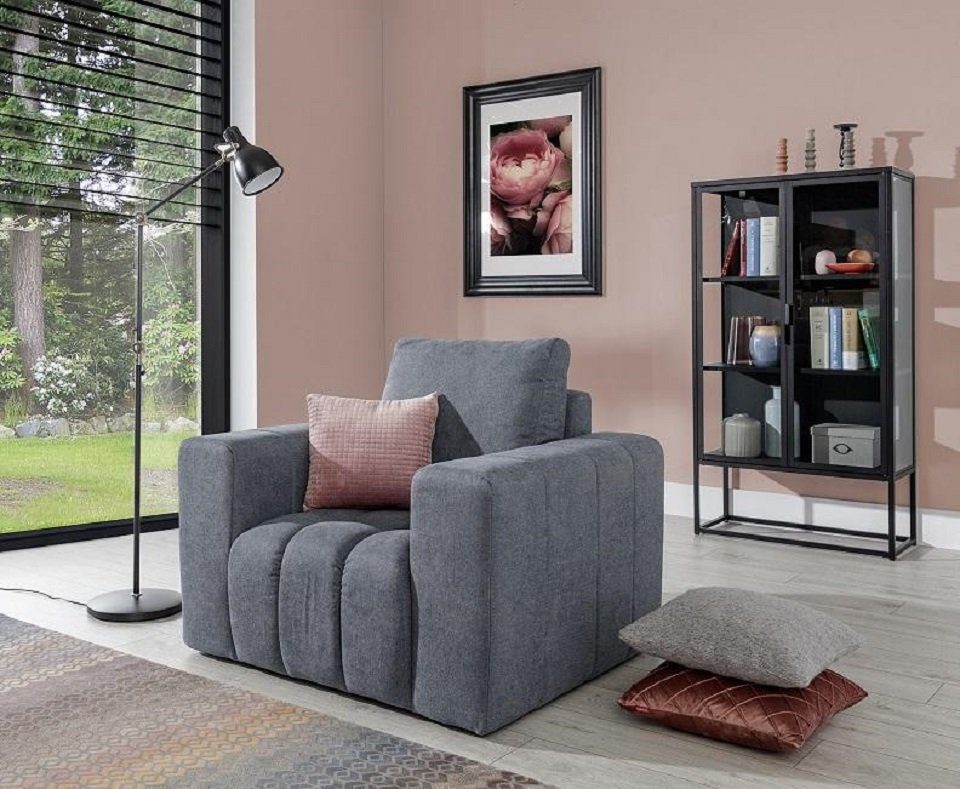 Sessel Grau Leder Sofa Polster Couch Lounge Sessel Club Luxus Relax JVmoebel Sitzer