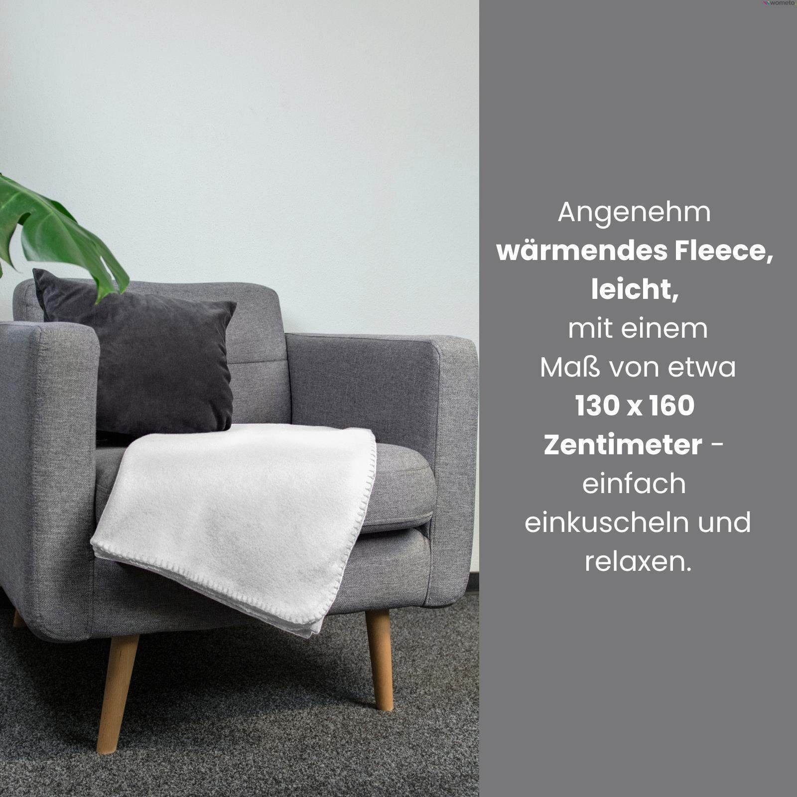 Wohndecke Polar-Fleece, wometo, (3er weiß Kettel-Einfassung & Fleecedecken) Set mit Anti-Pilling