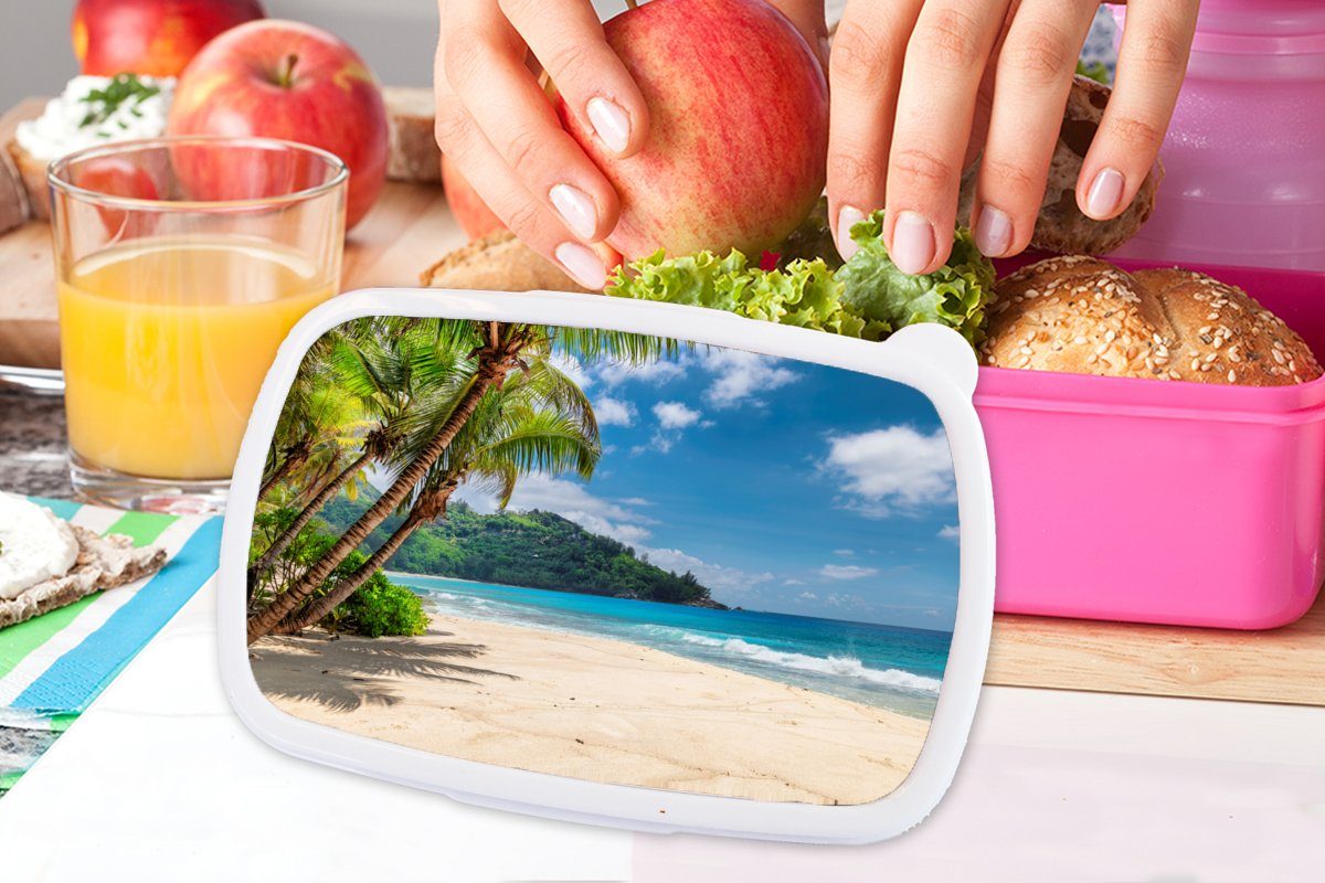 Erwachsene, Brotbox Snackbox, Mädchen, für Strand Lunchbox rosa Meer Kunststoff (2-tlg), Brotdose Kinder, MuchoWow - - Urlaub, - Kunststoff, Insel