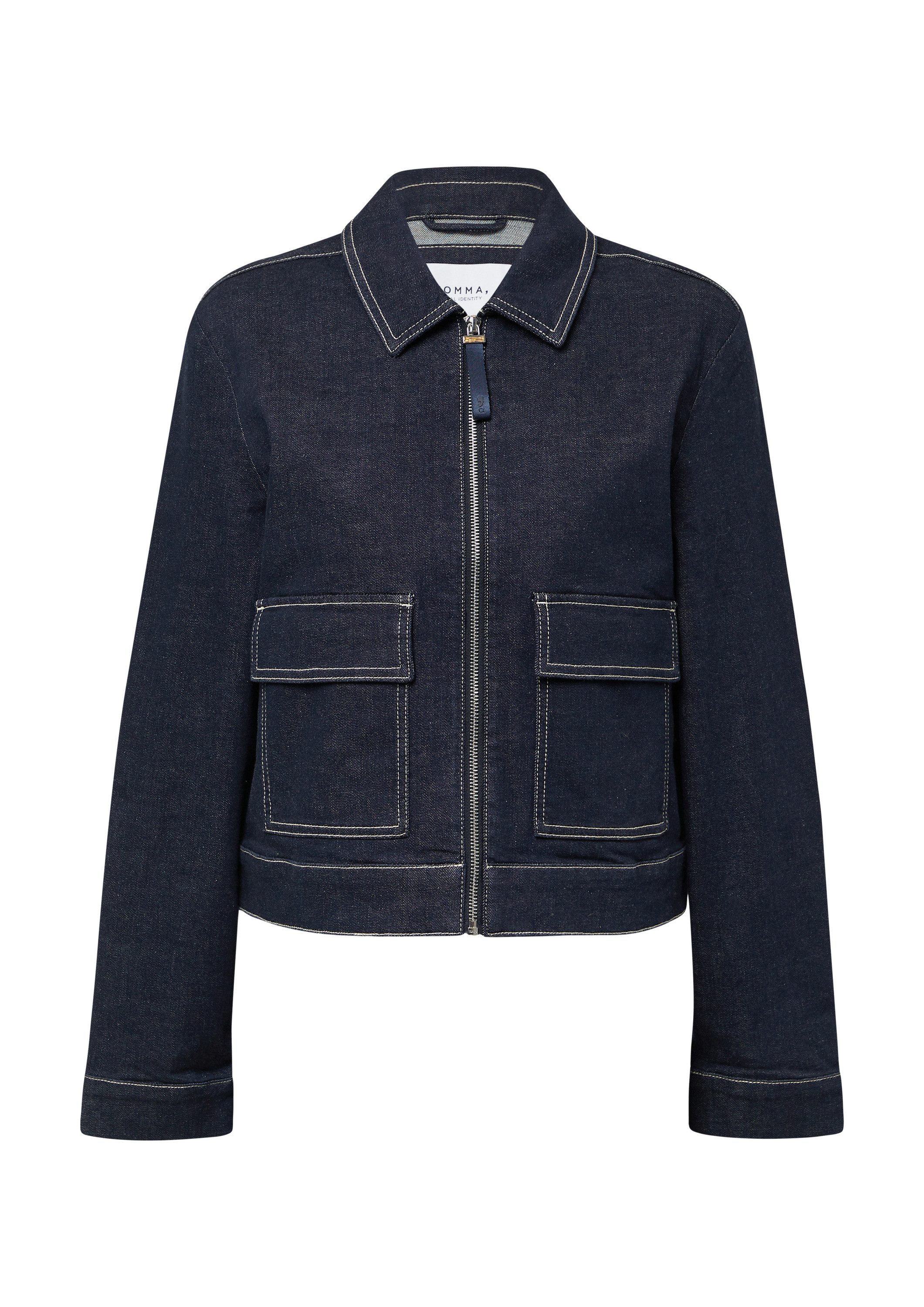 comma Funktionsjacke Indoor-Jacke Verkürzte Denim-Jacke mit elastischem Rückensaum