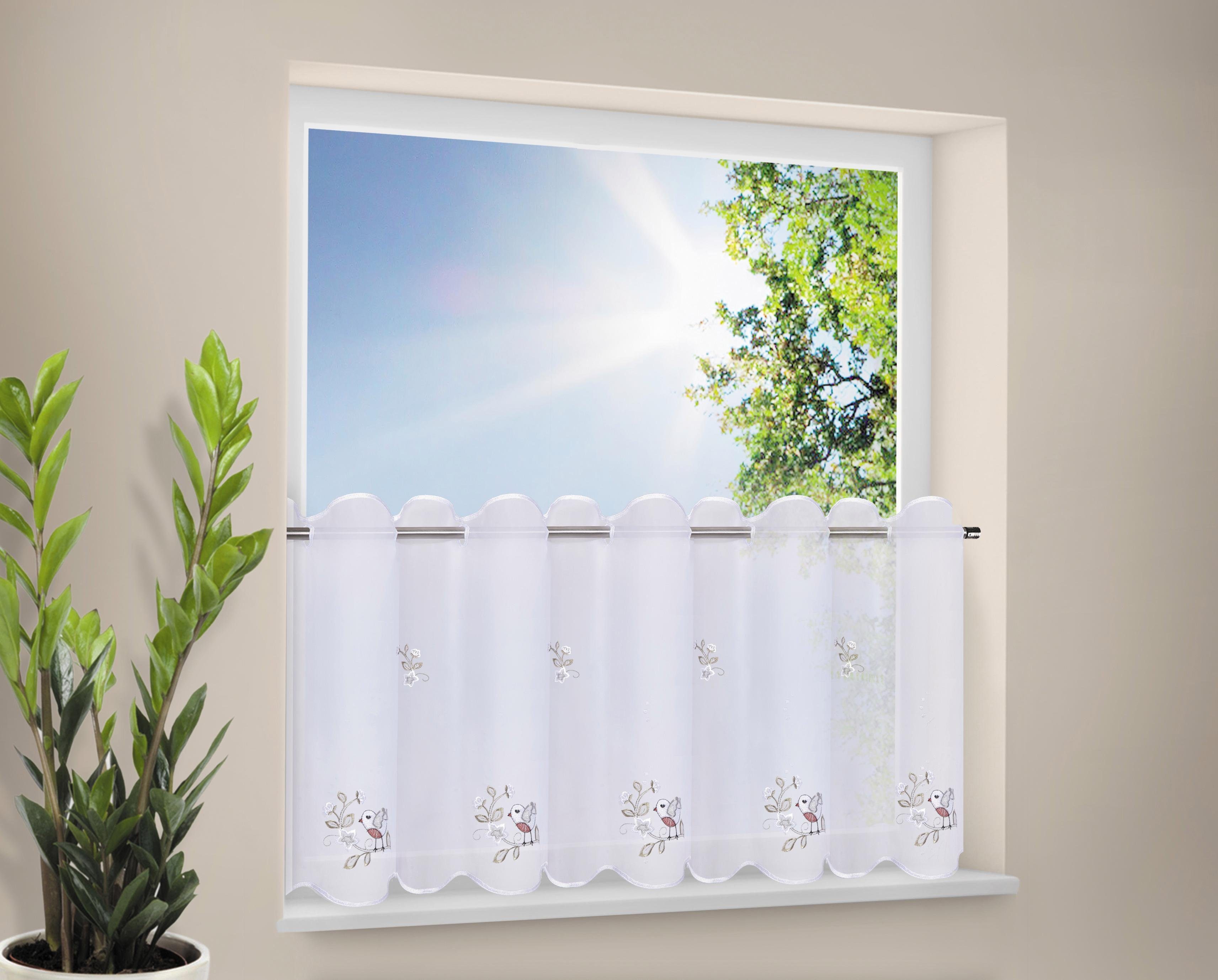 Gerster Scheibengardine VÖGELCHEN (1 St), Durchzuglöcher, transparent, Voile, HxB: 50x145