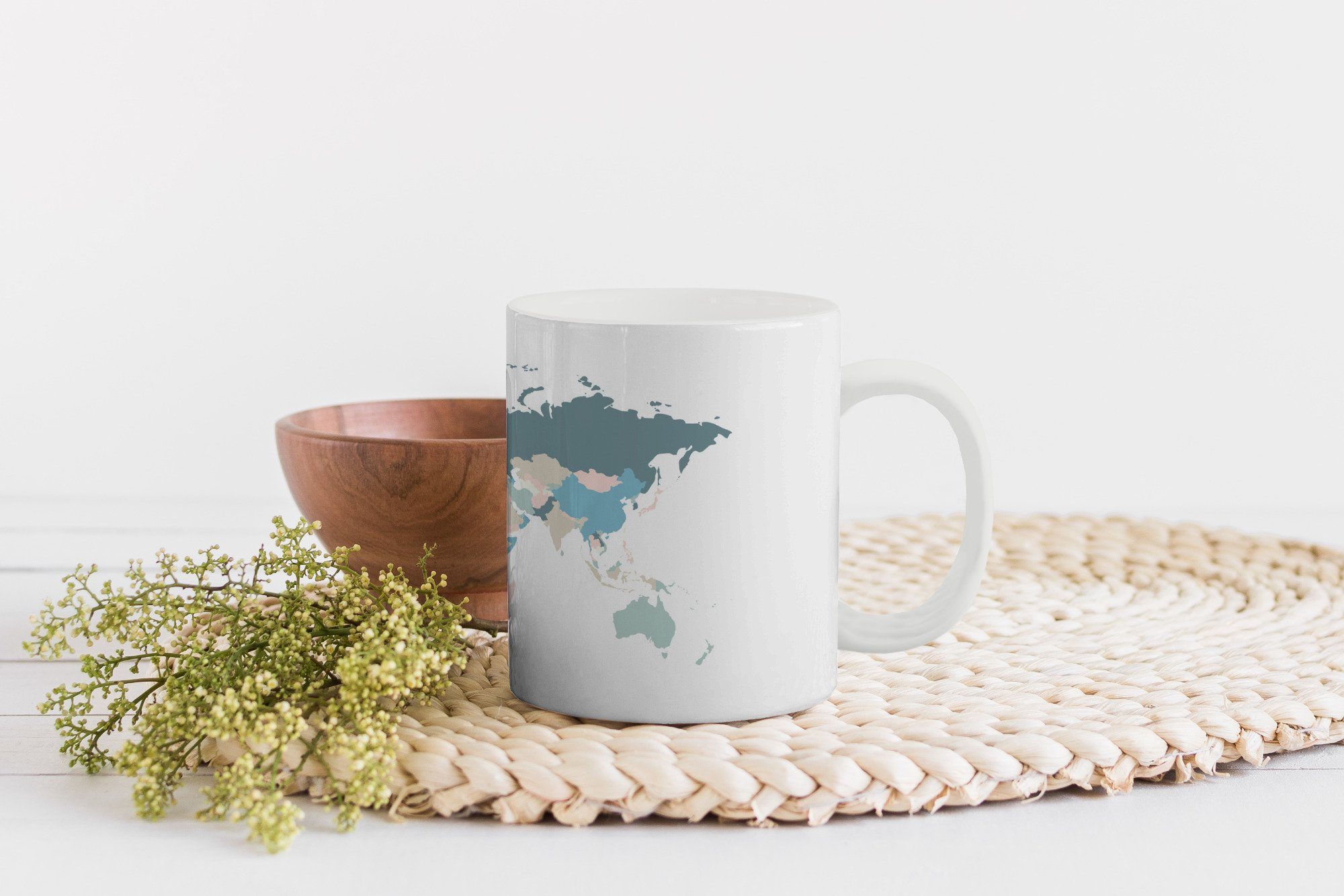 Becher, - Tasse Rosa, - Keramik, Teetasse, Blau Geschenk Kaffeetassen, MuchoWow Weltkarte Teetasse,