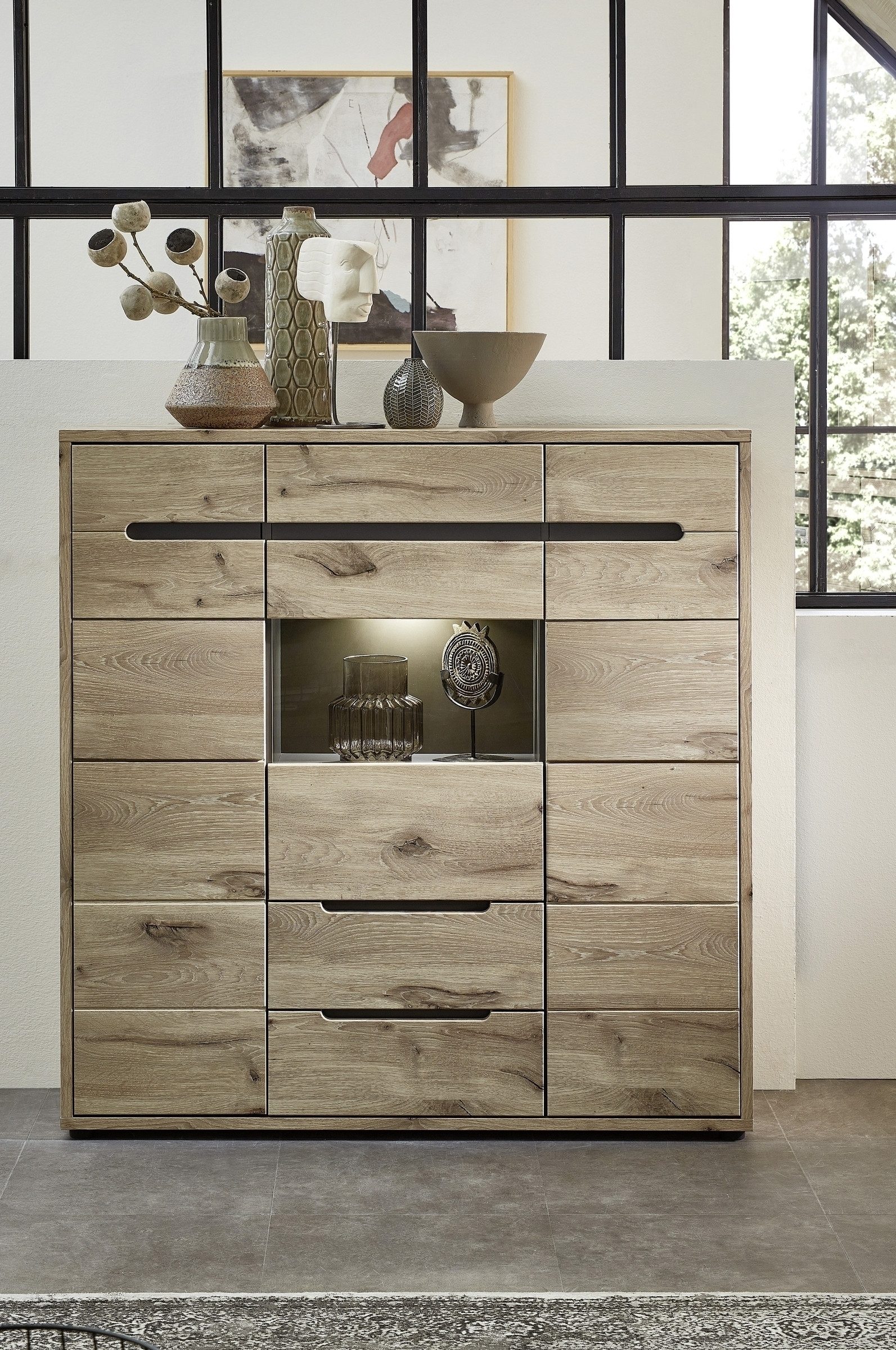 Innostyle Highboard in Viking Oak Dekor, MDF, Spannplatte - 125x128x38cm (BxHxT)