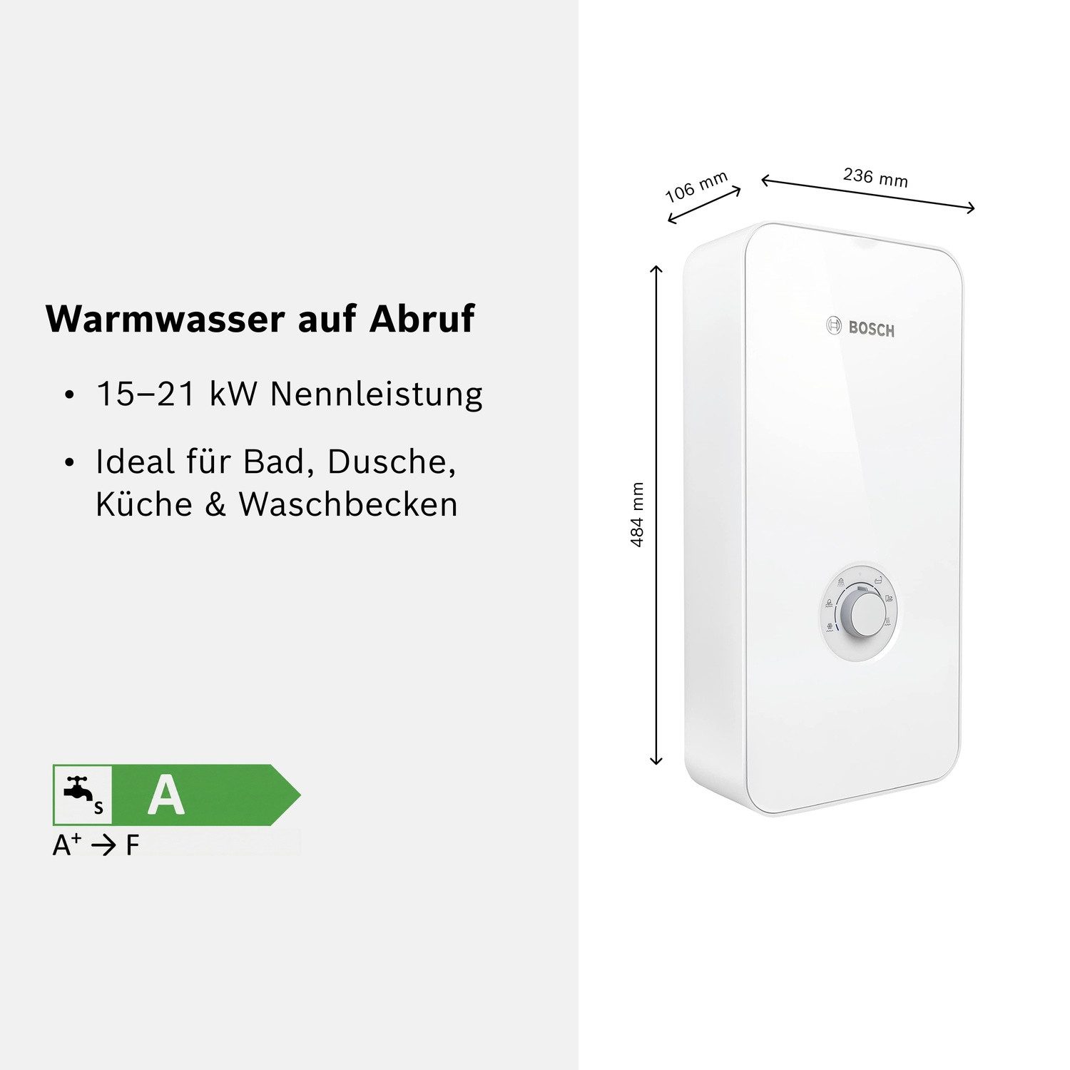 BOSCH Durchlauferhitzer Tronic Comfort, Plus, Umschaltbar, druckfest, stufenlose Temperaturwahl, moderne Glas-Optik