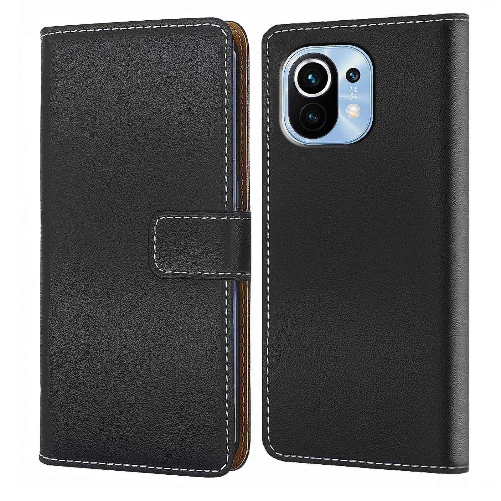 Numerva Handyhülle Bookstyle für Xiaomi Mi 11 / Mi 11 Pro, Handy Tasche Klapphülle Flip Cover Schwarz