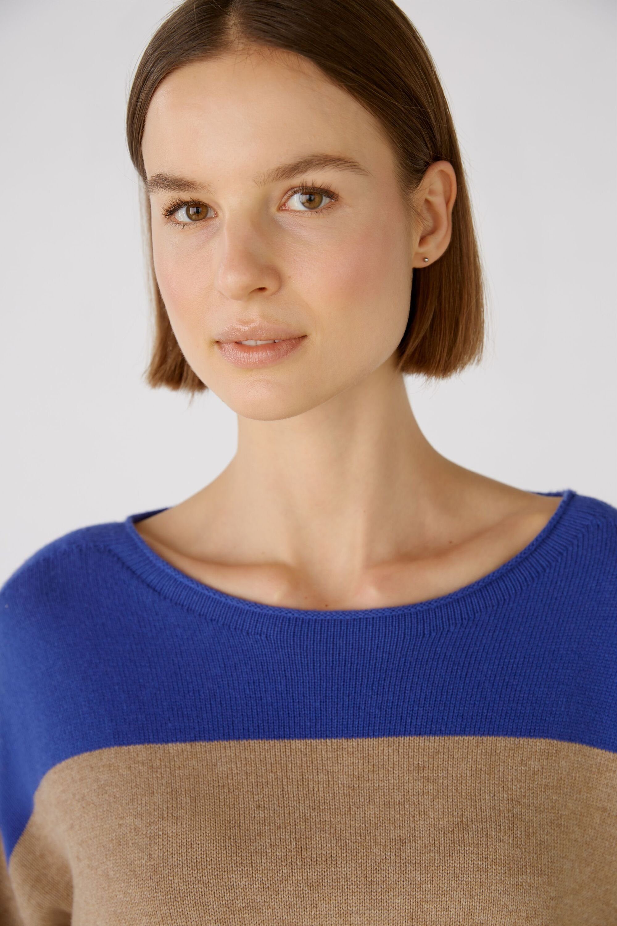 Oui Strickpullover Pullover mit Baumwolle stone und Viskose blue